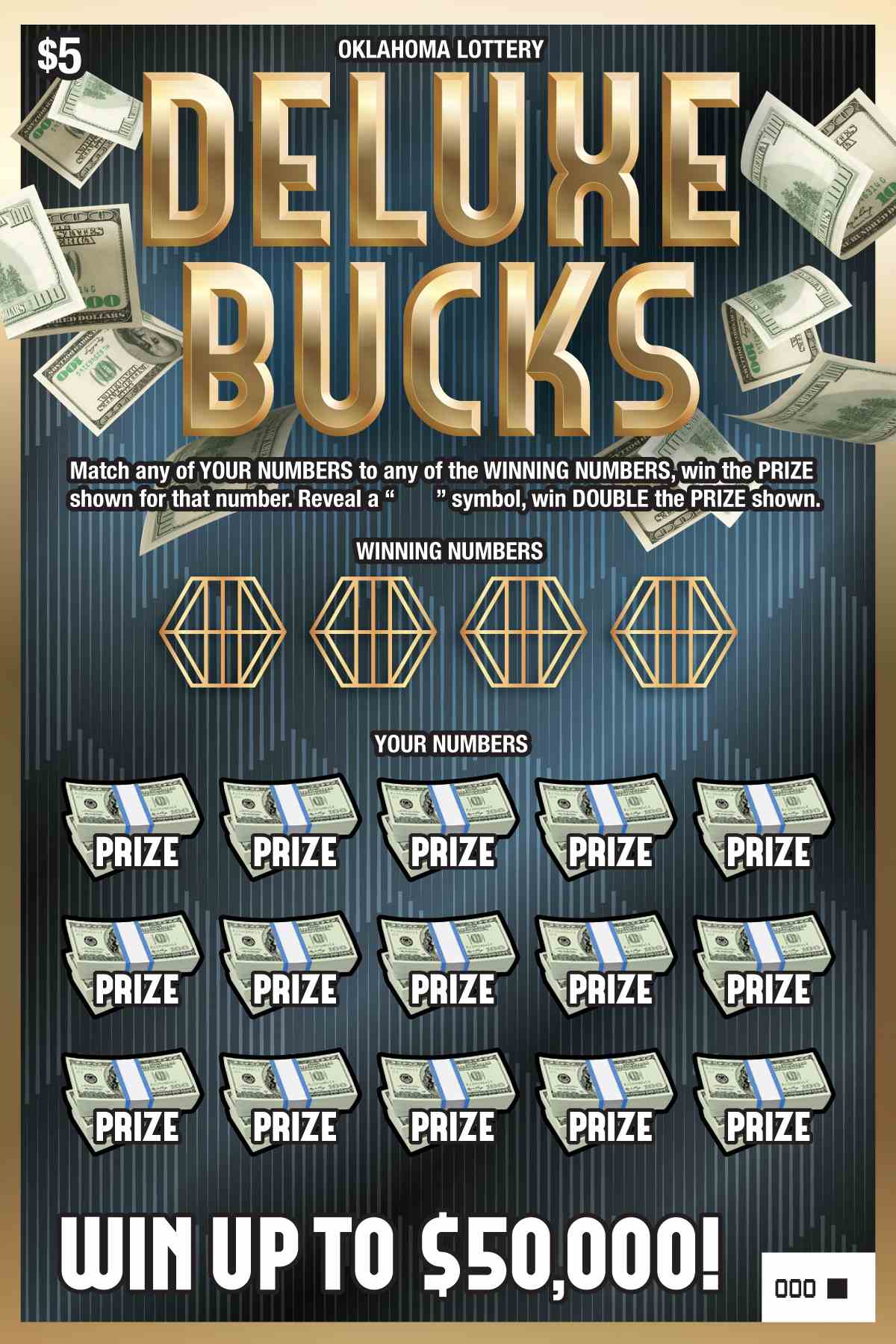 Deluxe Bucks scratchcard - game number #843 - front