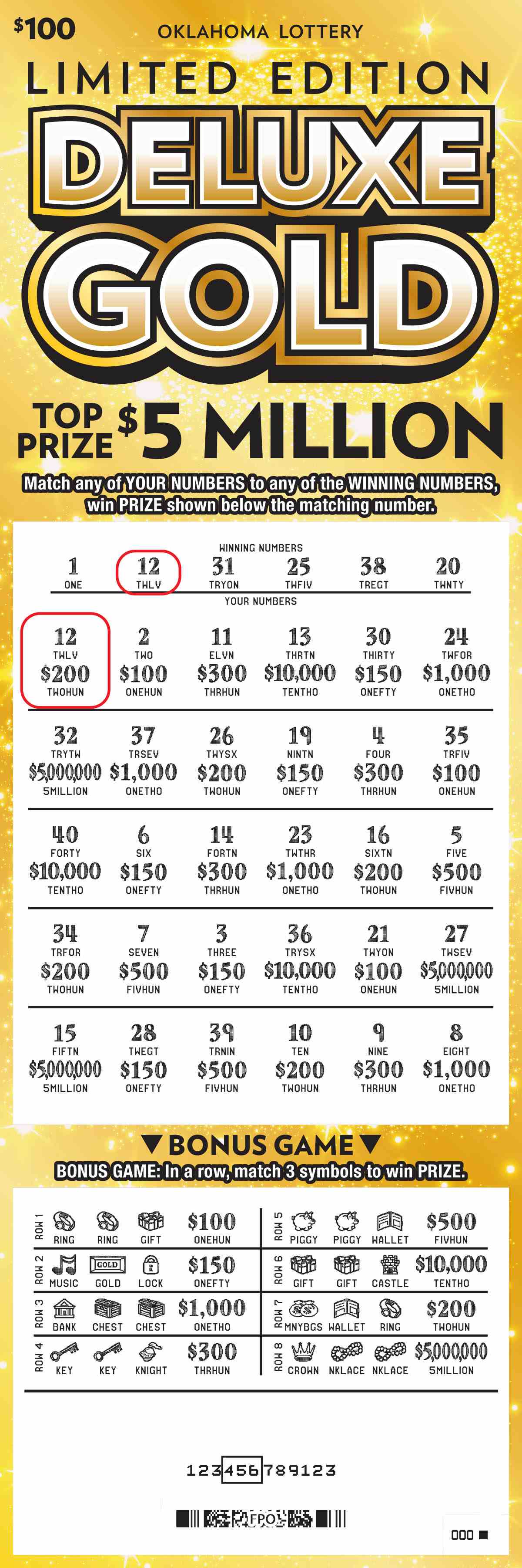 Deluxe Gold scratchcard - game number #689 - front-scratched