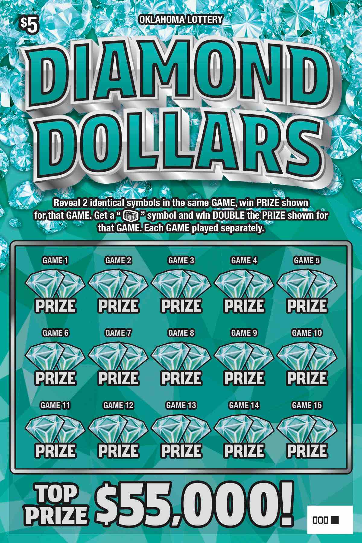 Diamond Dollars scratchcard - game number #825 - front