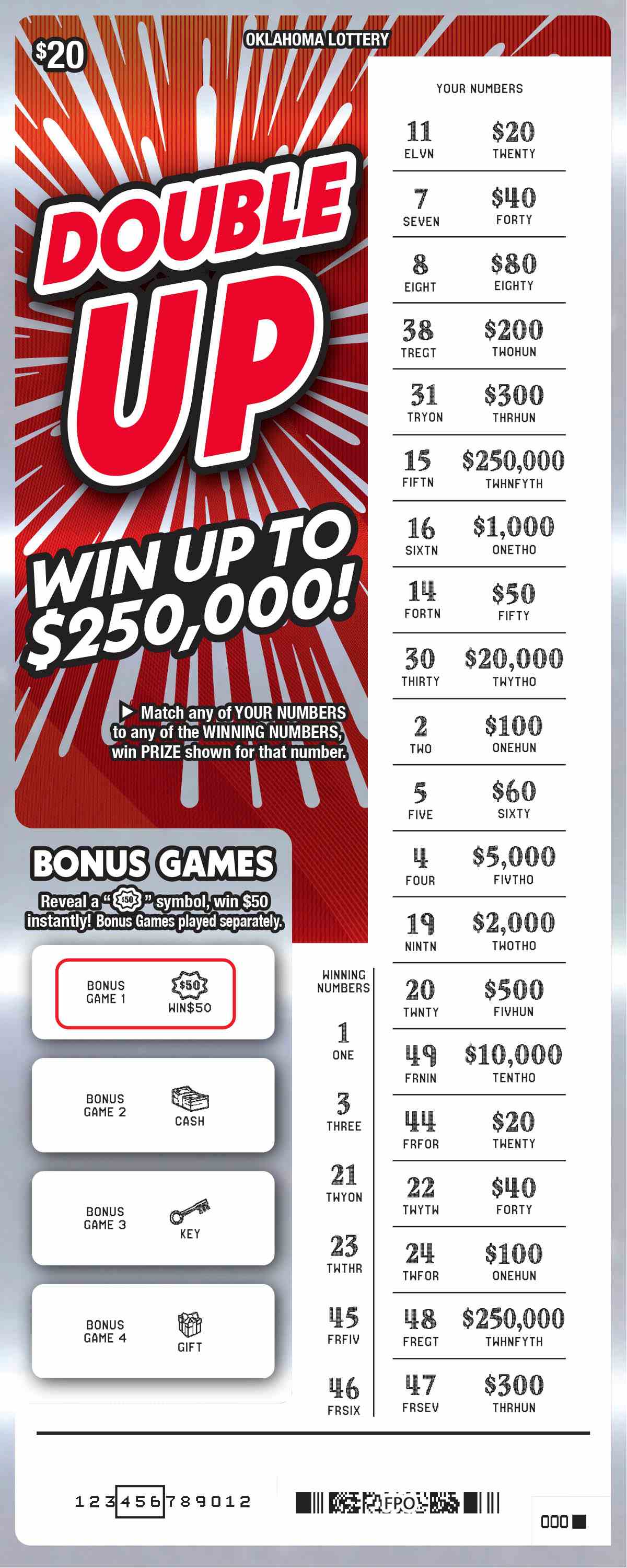 Double Up scratchcard - game number #775 - front-scratched