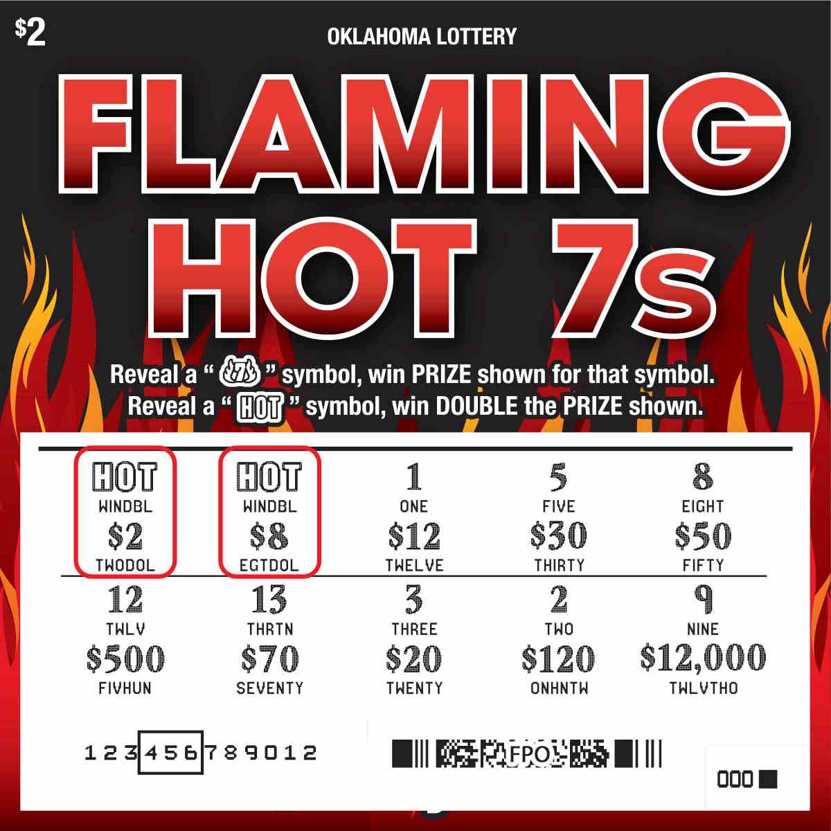 Flaming Hot 7S scratchcard - game number #763 - front-scratched