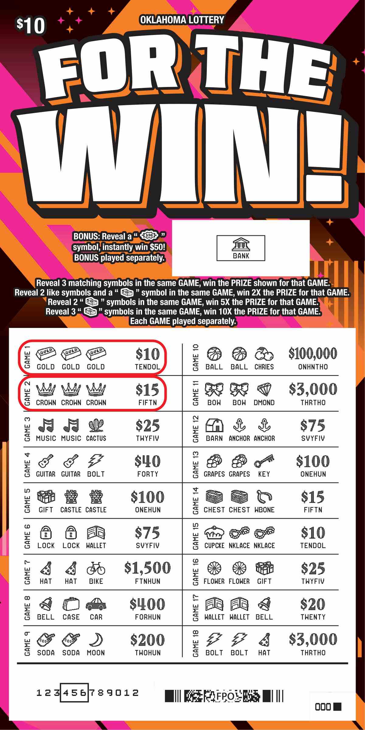 For The Win! scratchcard - game number #798 - front-scratched
