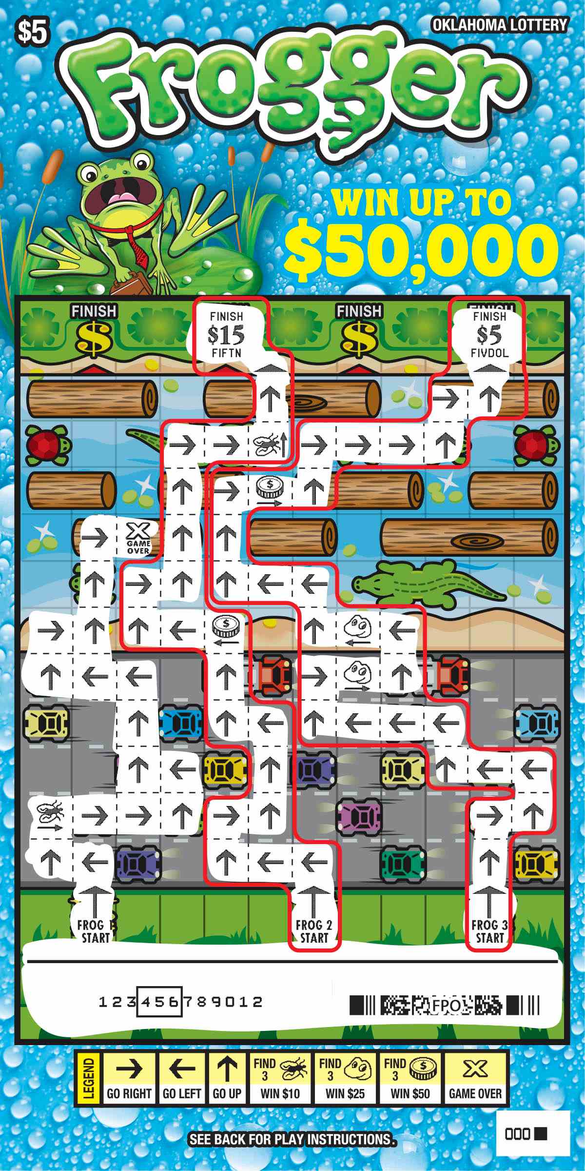 Frogger scratchcard - game number #837 - front-scratched