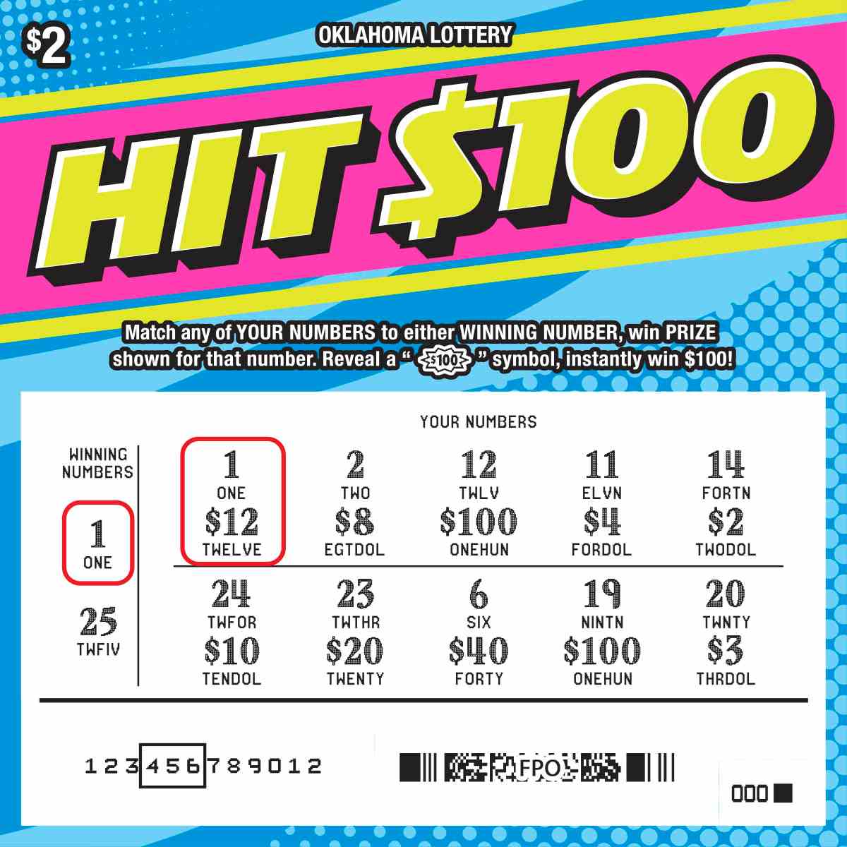 Hit $100 scratchcard - game number #776 - front-scratched