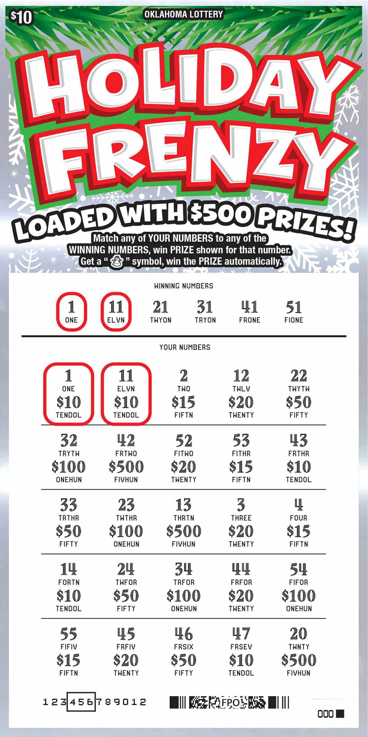 Holiday Frenzy scratchcard - game number #810 - front-scratched