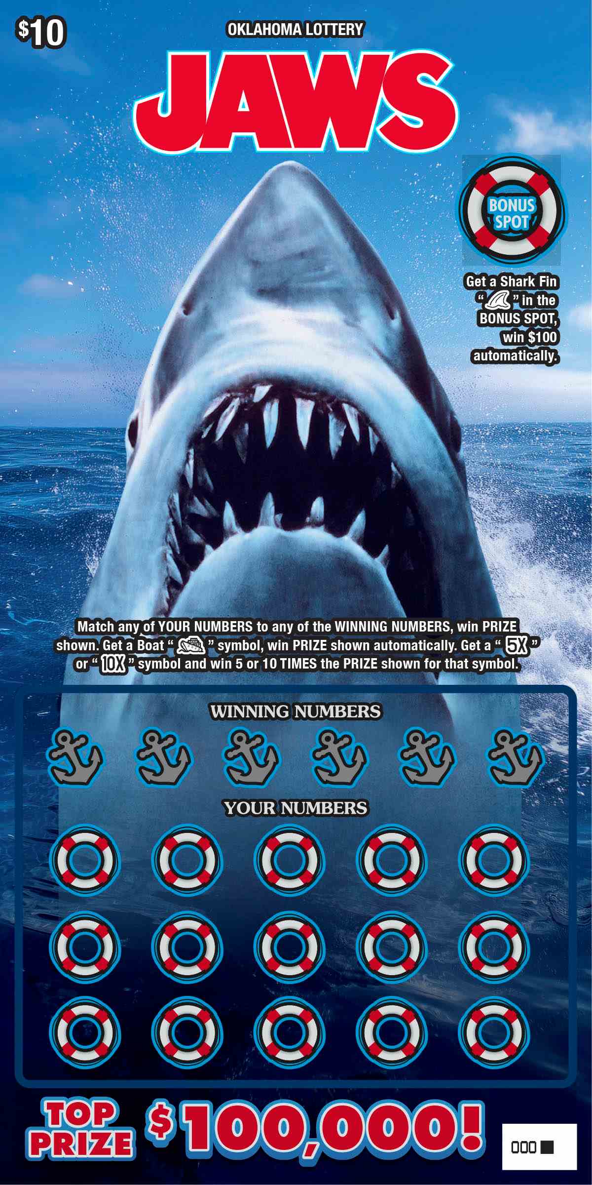 Jaws scratchcard - game number #834 - front