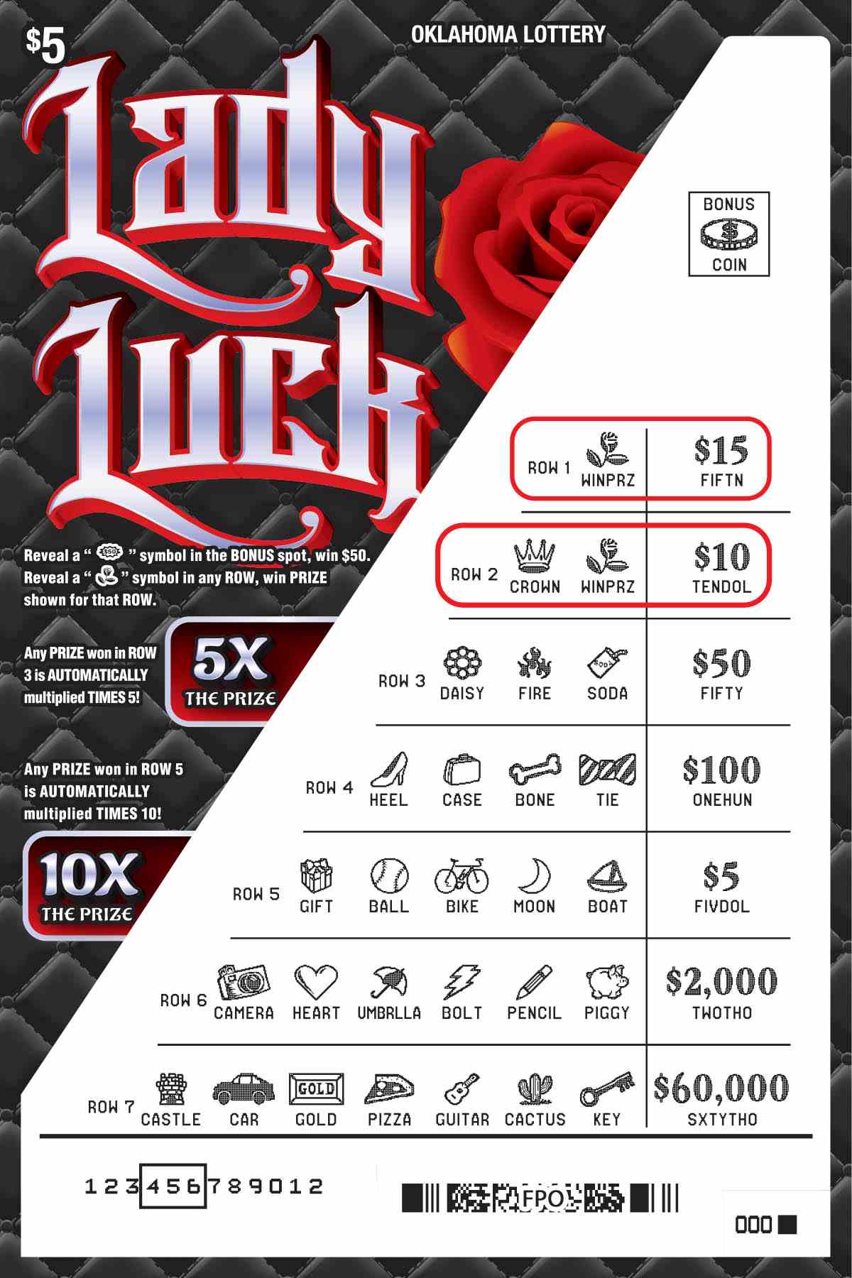 Lady Luck scratchcard - game number #753 - front-scratched