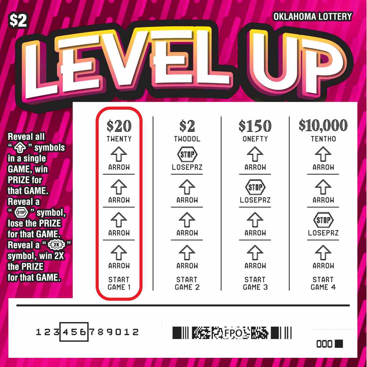 Level Up scratchcard - game number #755 - front-scratched