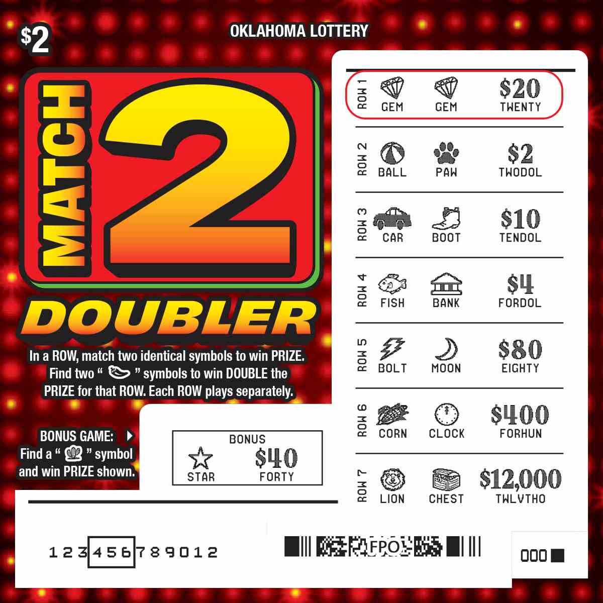 Match 2 Doubler scratchcard - game number #747 - front-scratched