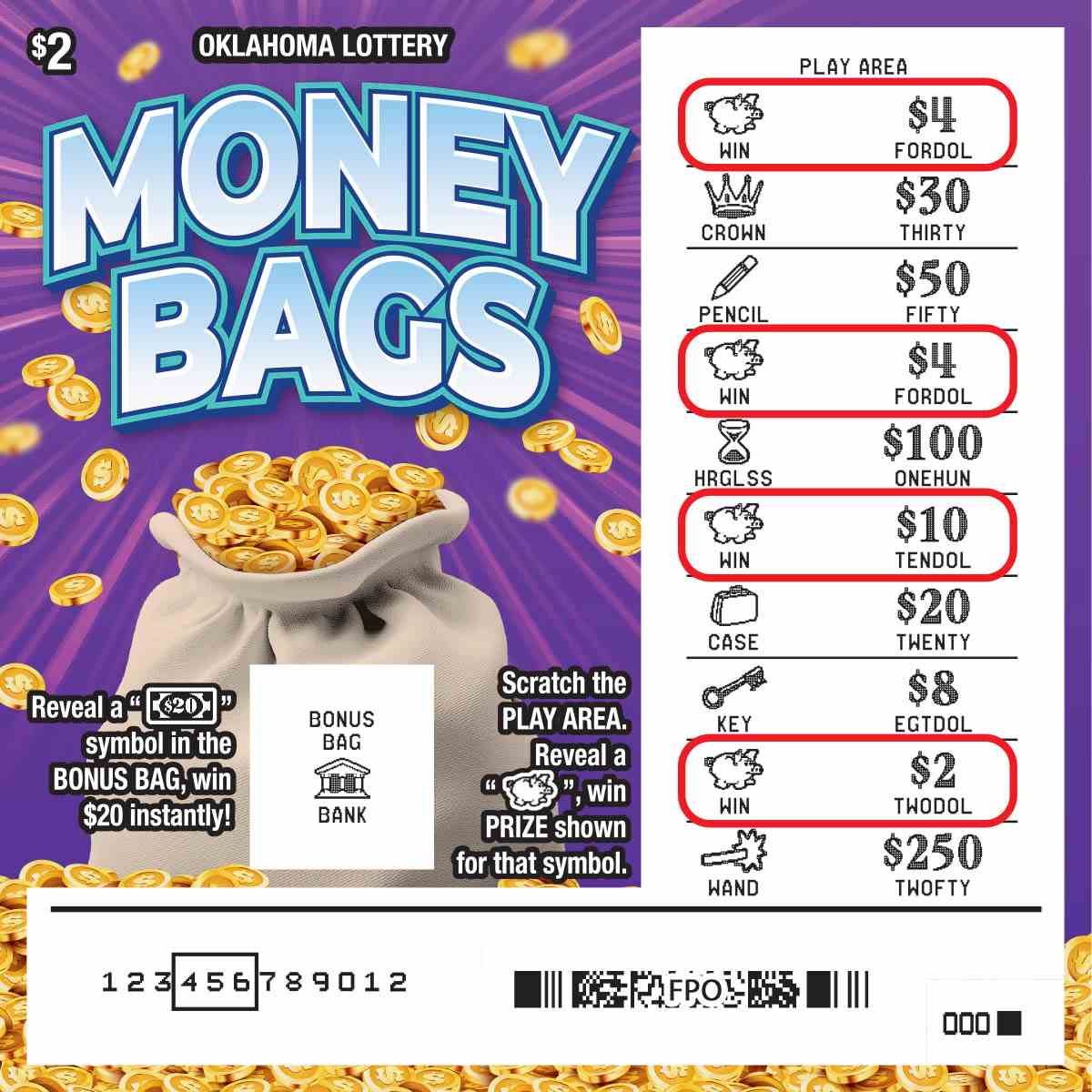 Money Bags scratchcard - game number #787 - front-scratched