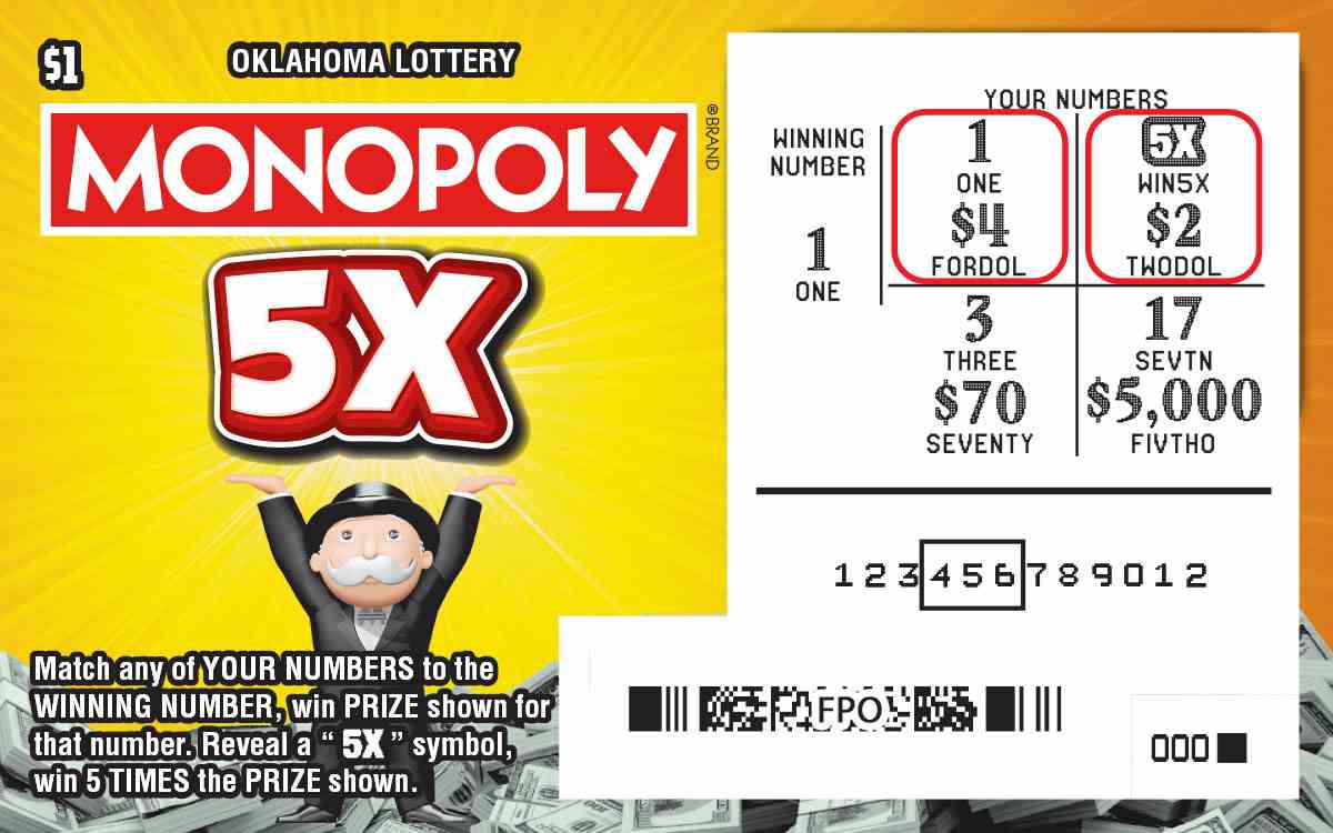 Monopoly® 5X scratchcard - game number #799 - front-scratched