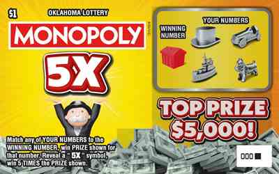Monopoly® 5X scratchcard - game number #799 - front