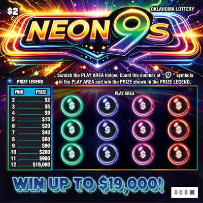 Neon 9S scratchcard - game number #864 - front
