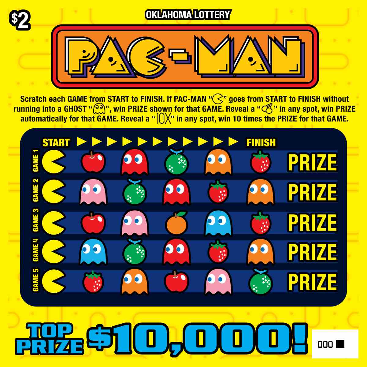 Pac-Man scratchcard - game number #828 - front