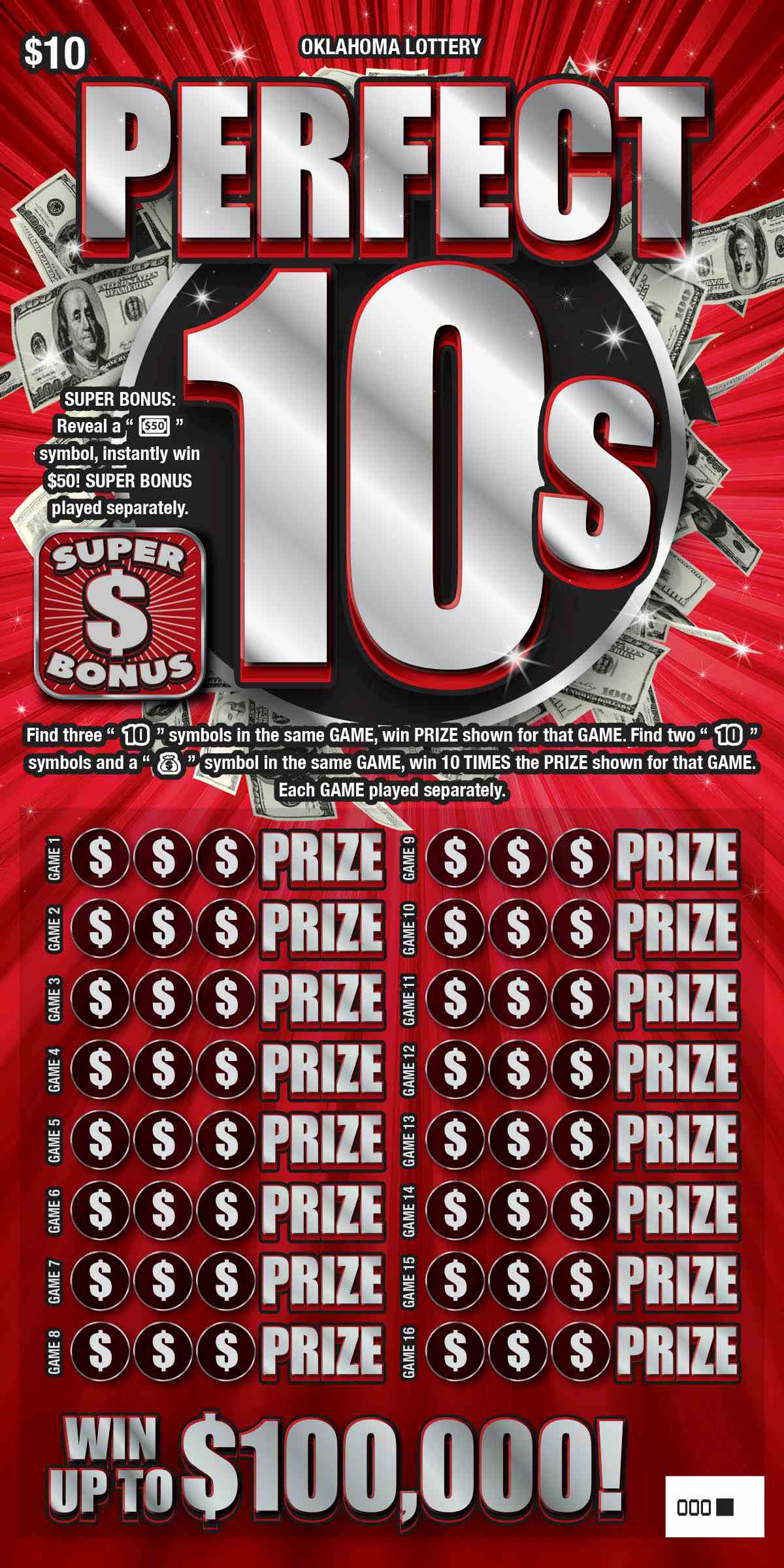 Perfect 10S scratchcard - game number #841 - front