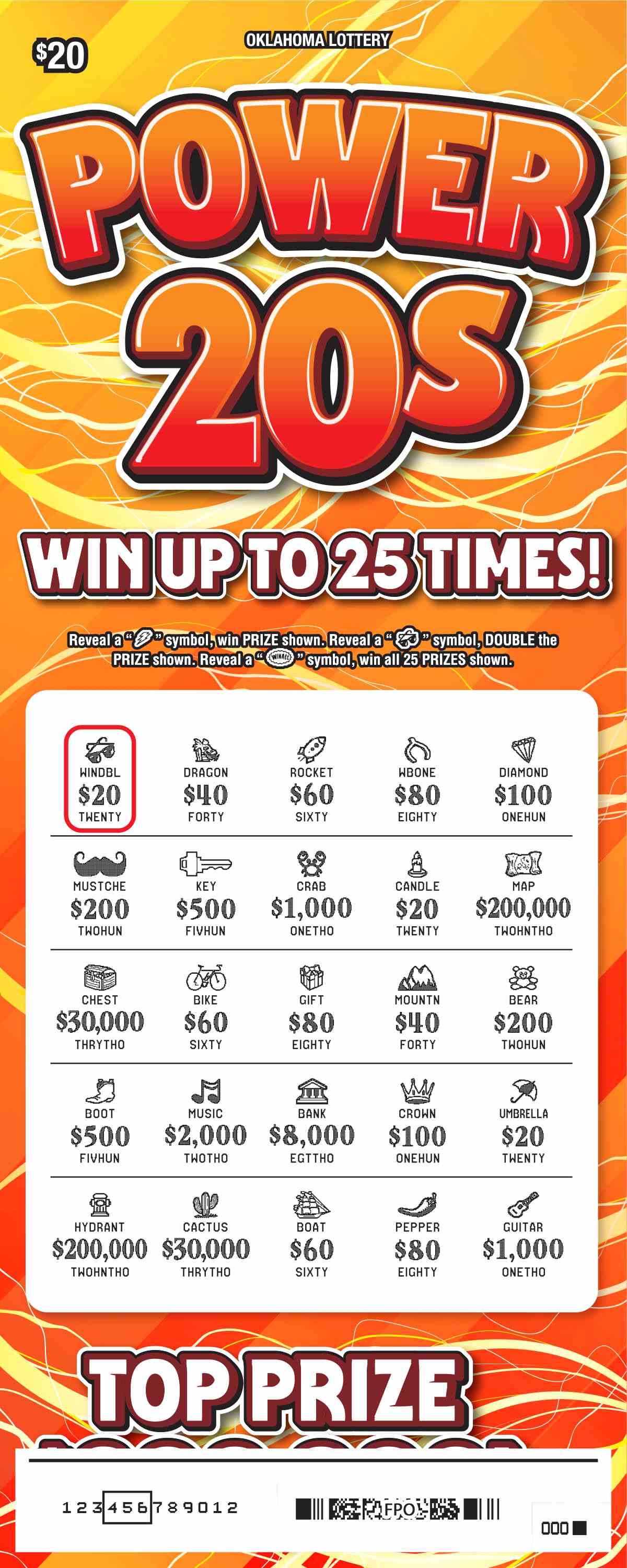 Power 20S scratchcard - game number #815 - front-scratched