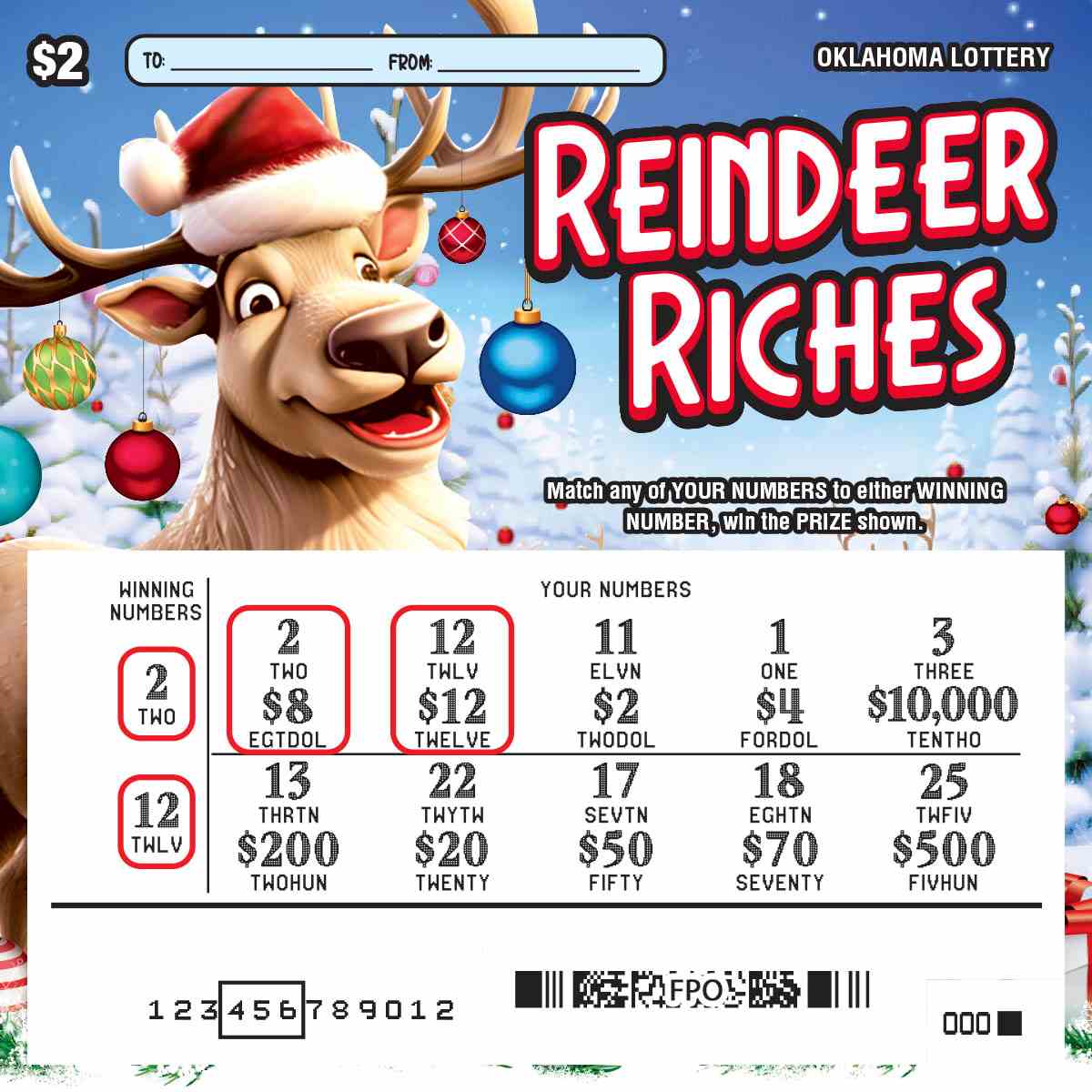 Reindeer Riches scratchcard - game number #767 - front-scratched