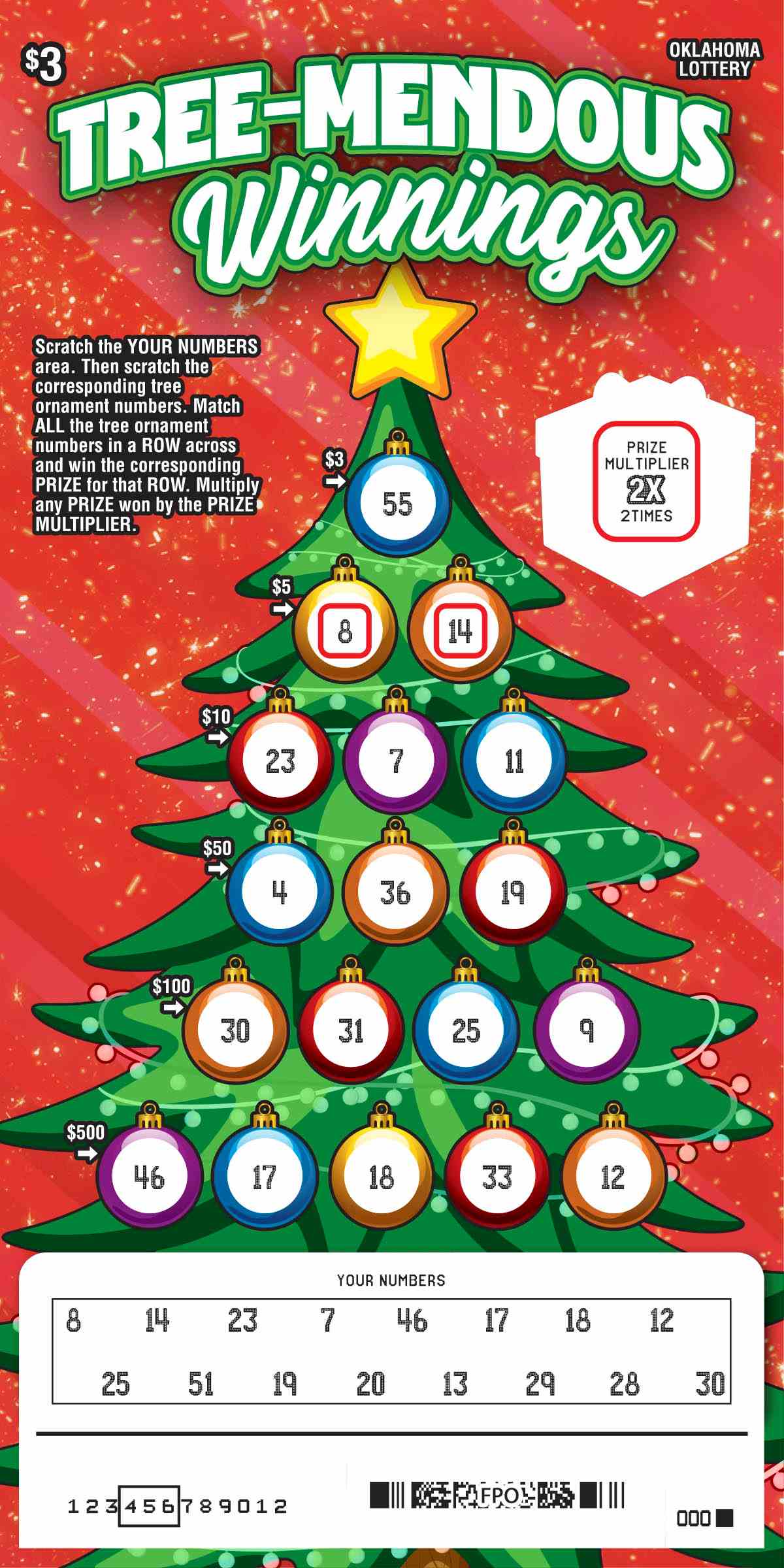Tree-Mendous Winnings scratchcard - game number #808 - front-scratched