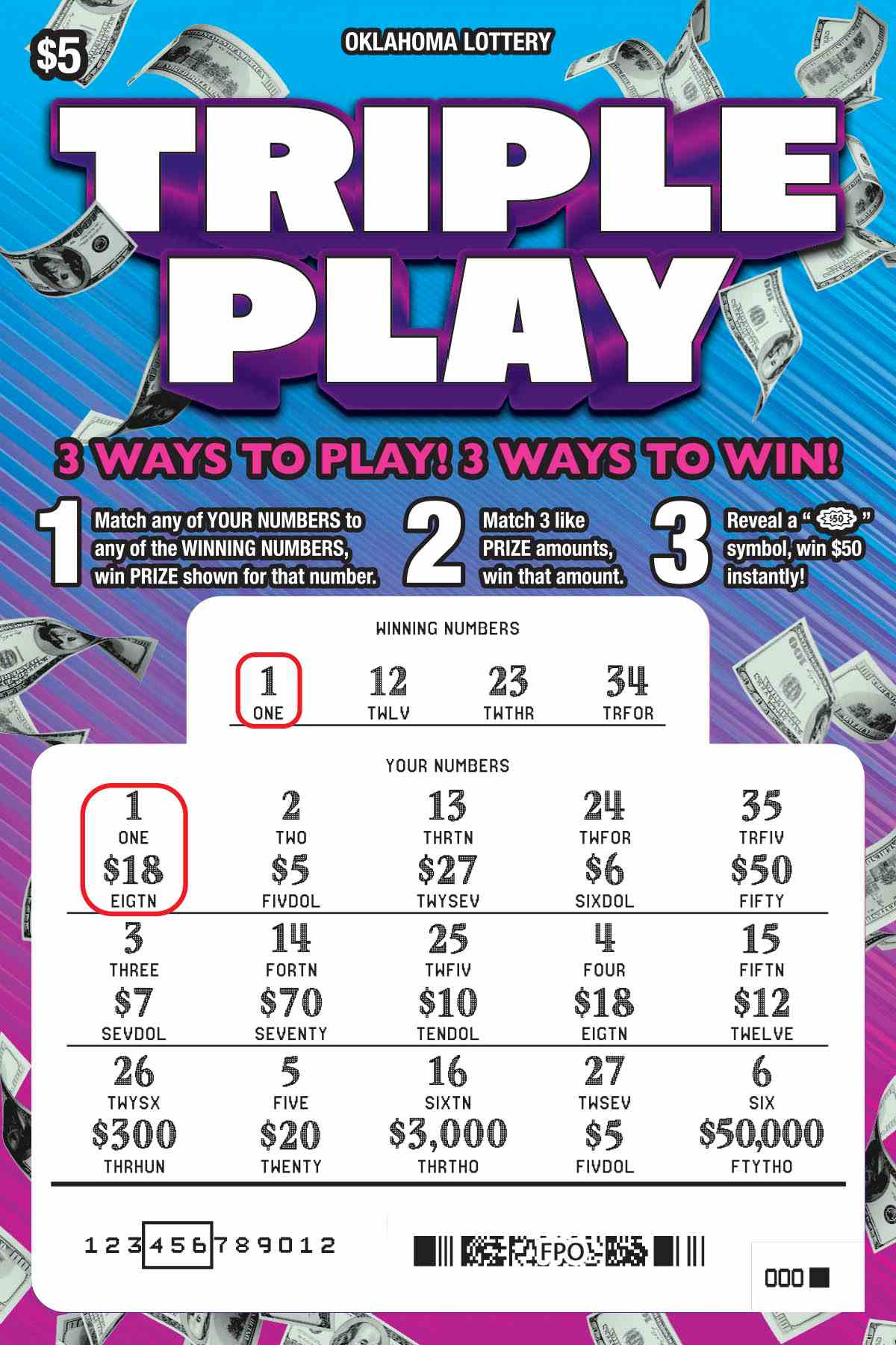 Triple Play scratchcard - game number #829 - front-scratched