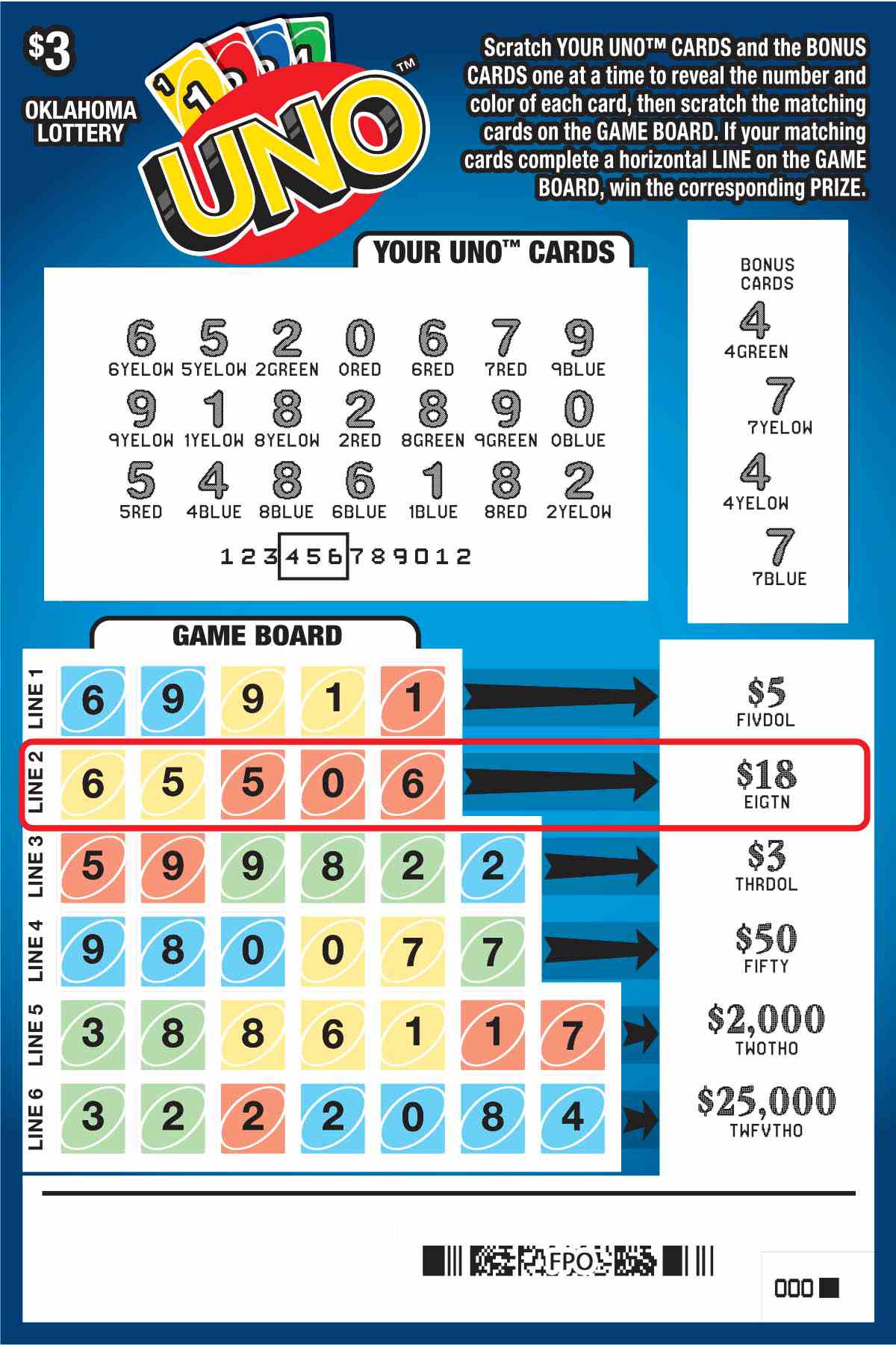 Uno scratchcard - game number #824 - front-scratched