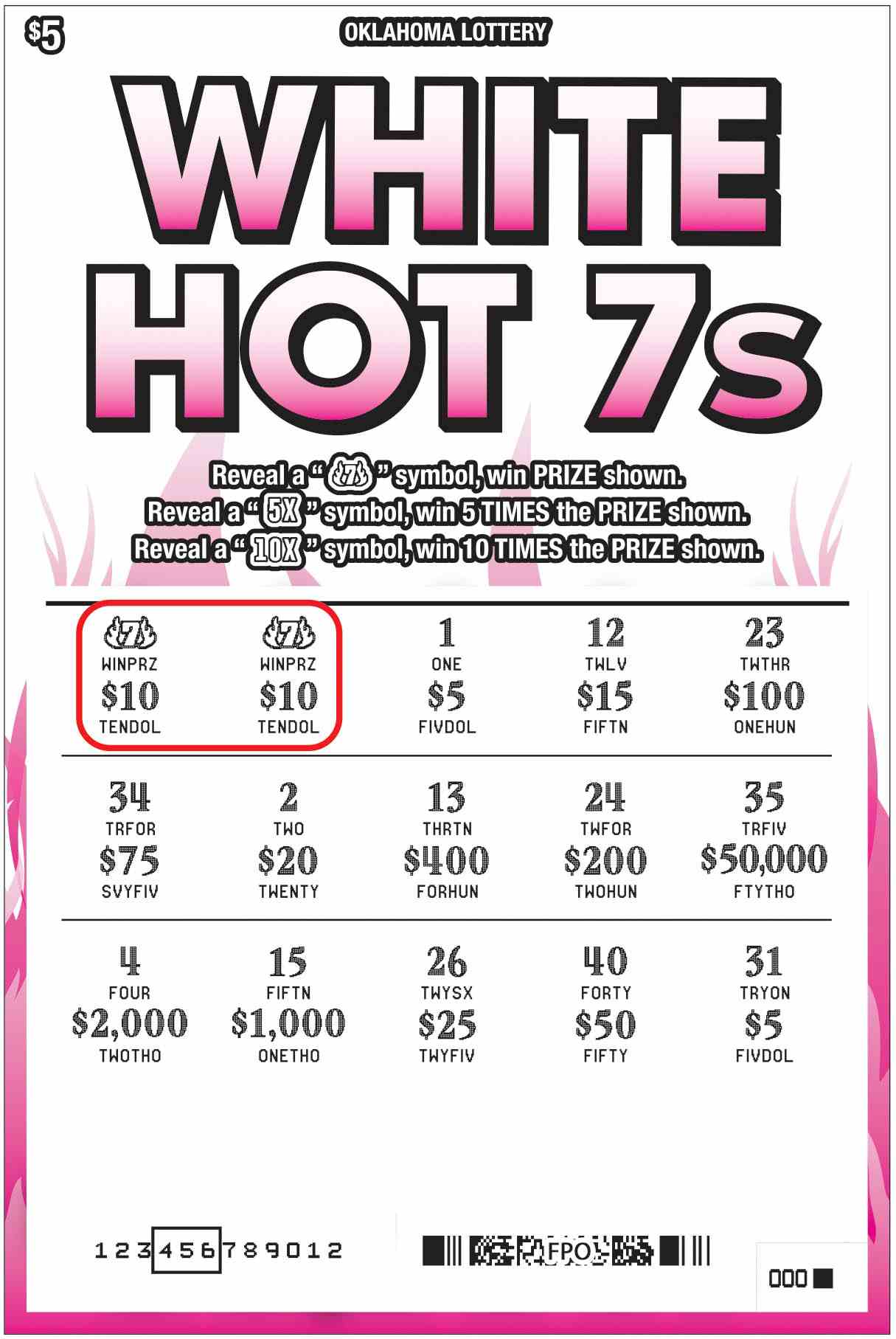 White Hot 7S scratchcard - game number #764 - front-scratched