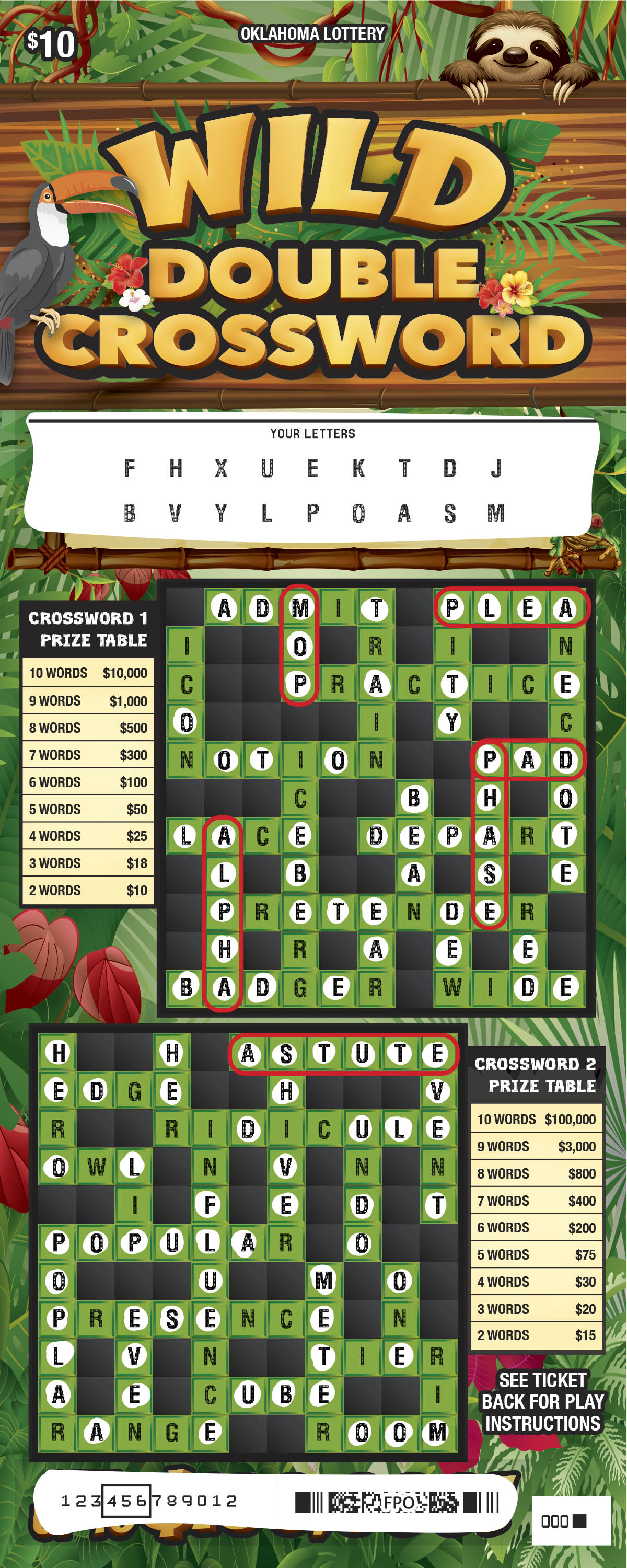 Wild Double Crossword scratchcard - game number #846 - front-scratched