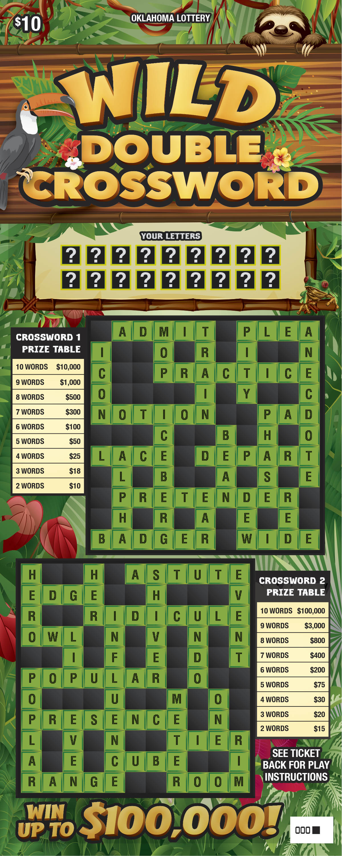 Wild Double Crossword scratchcard - game number #846 - front