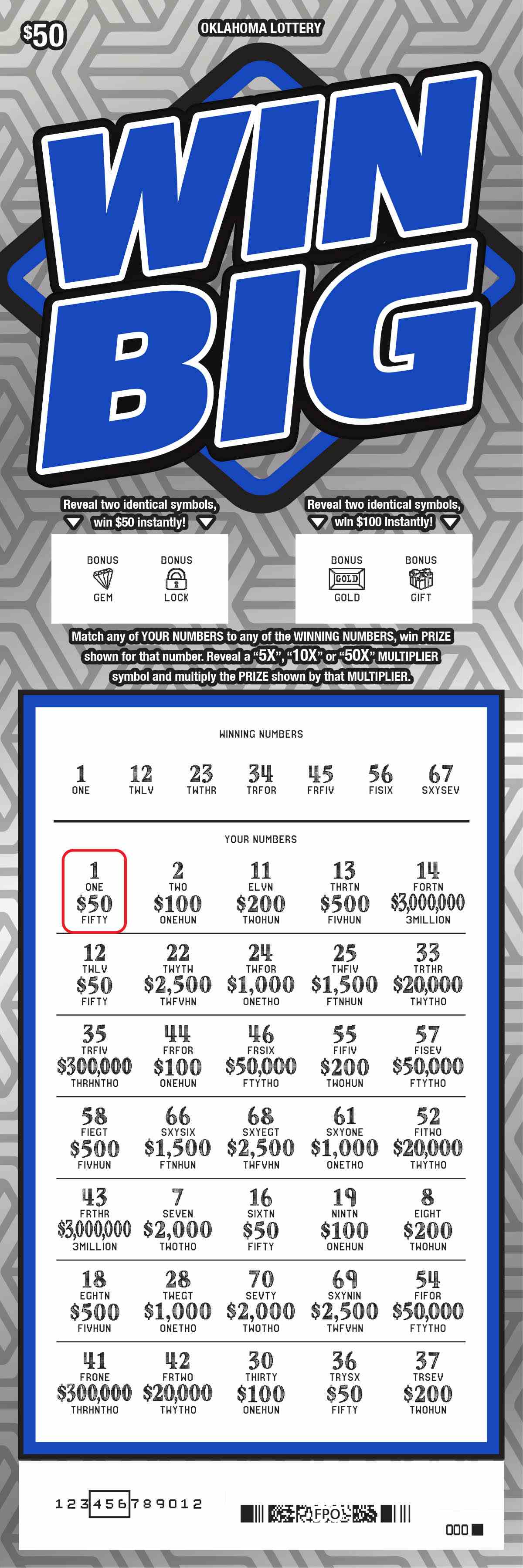 Win Big scratchcard - game number #779 - front-scratched