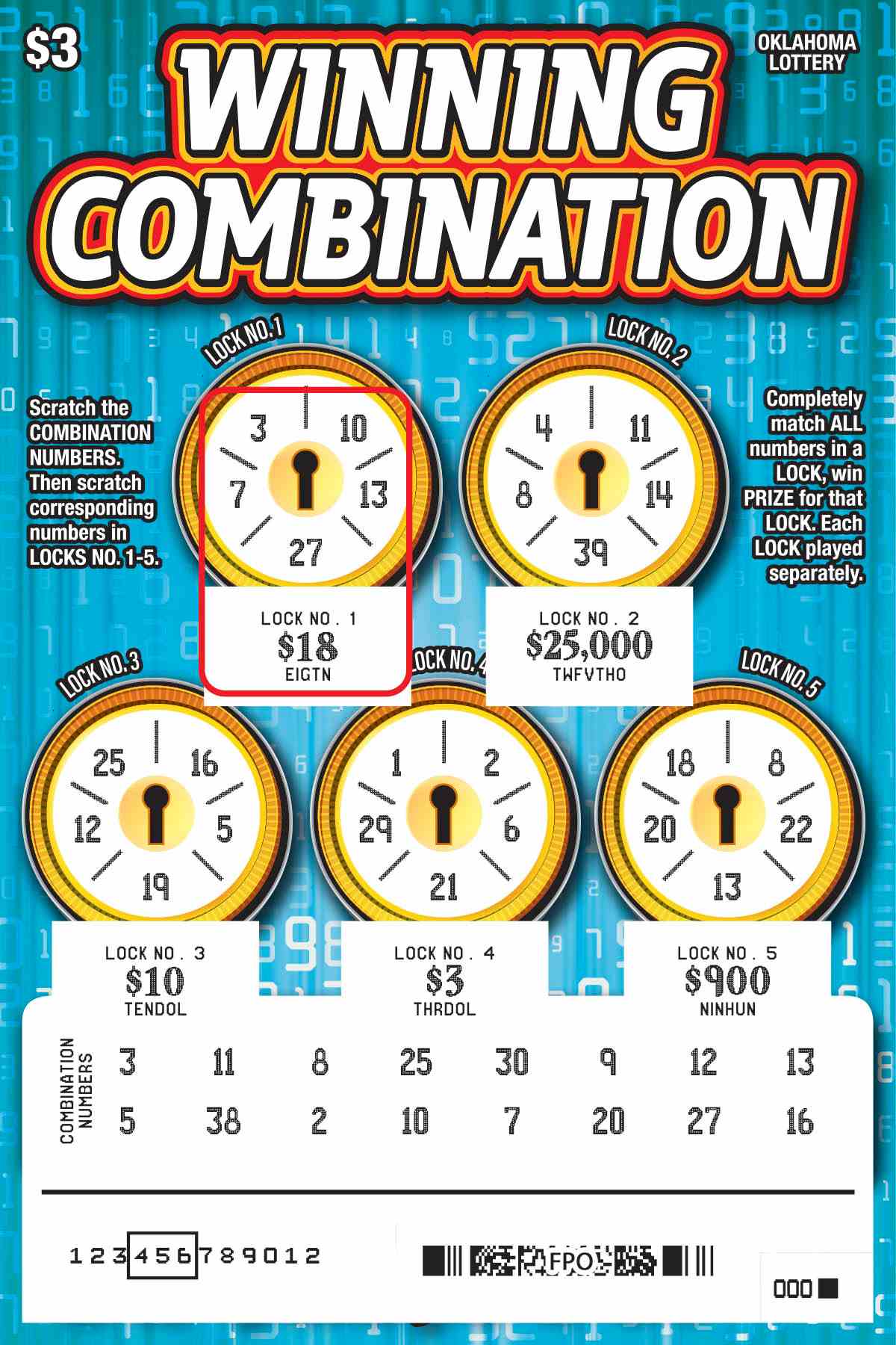 Winning Combination scratchcard - game number #793 - front-scratched