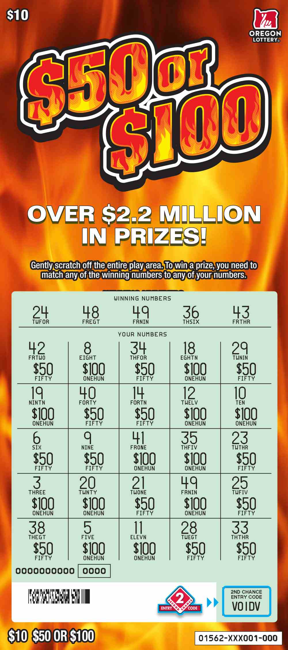 $50 Or $100 scratchcard - game number #1562 - front-scratched