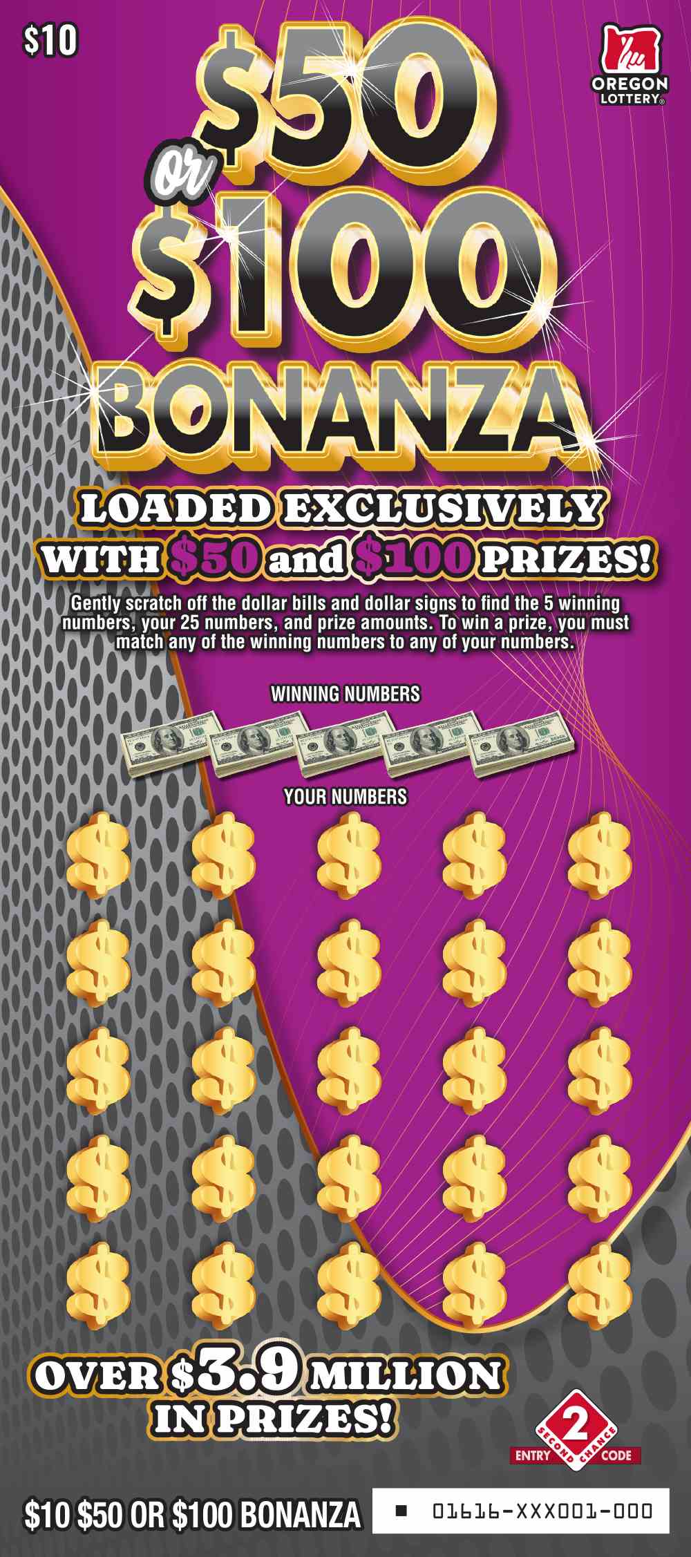 $50 Or $100 Bonanza scratchcard - game number #1616 - front