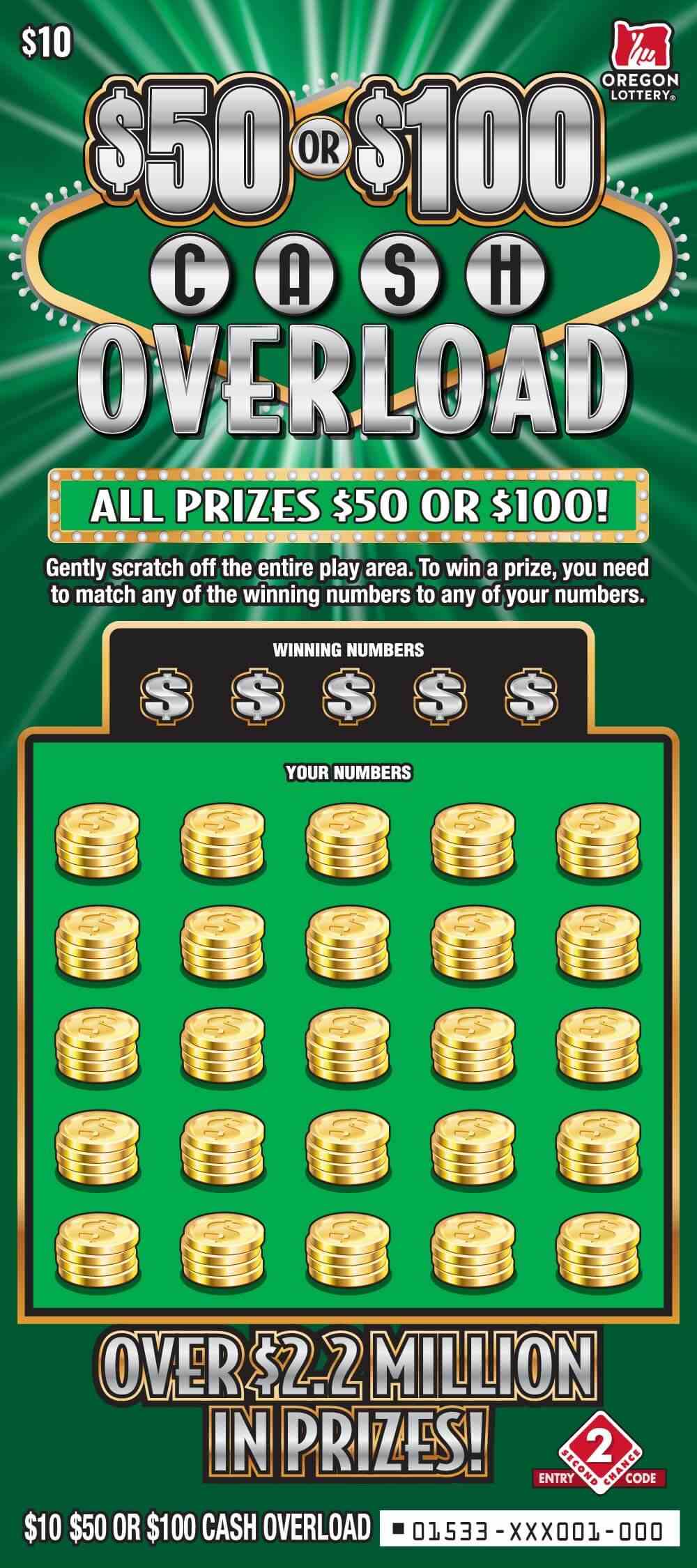 $50 Or $100 Cash Overload scratchcard - game number #1533 - front