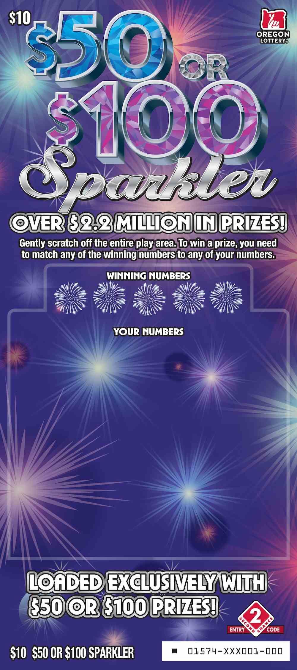 $50 Or $100 Sparkler scratchcard - game number #1574 - front