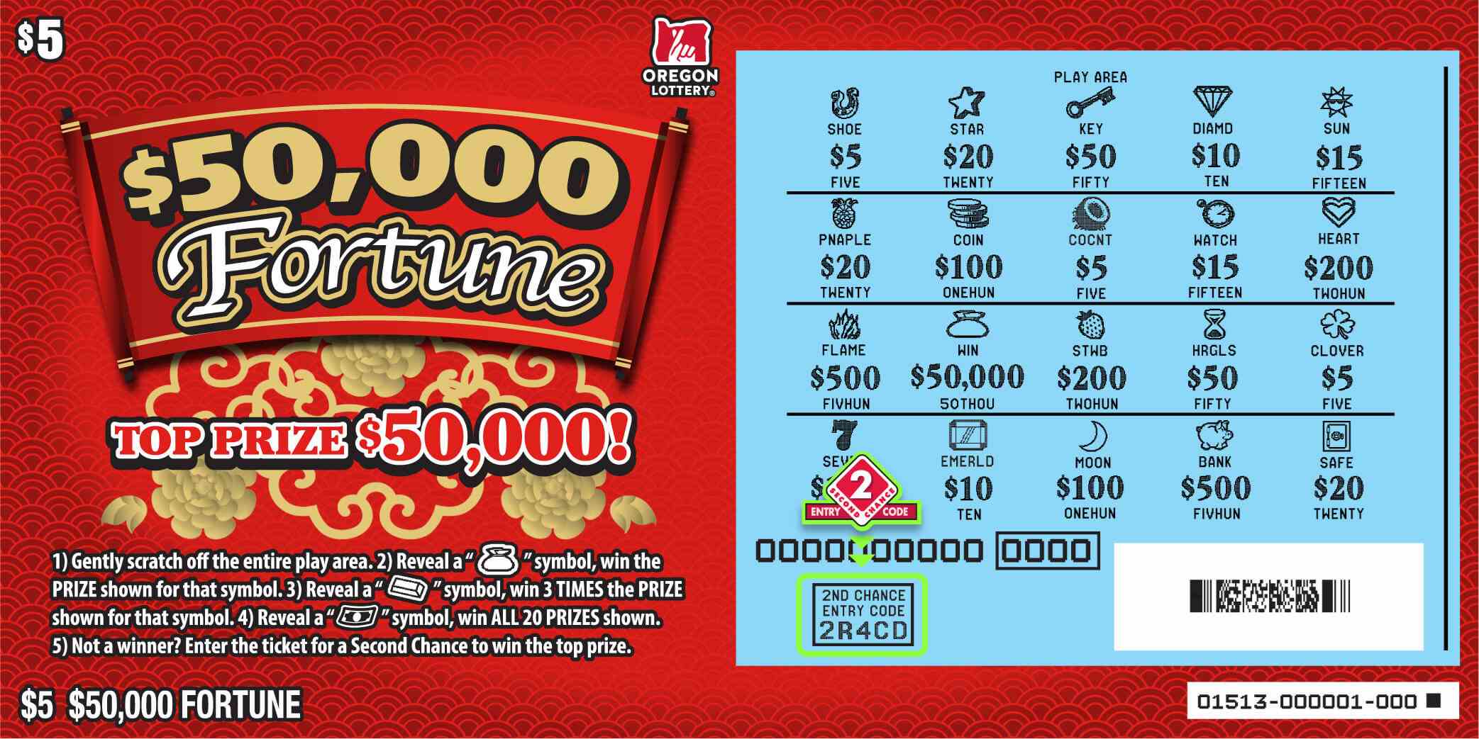 $50,000 Fortune scratchcard - game number #1513 - front-scratched