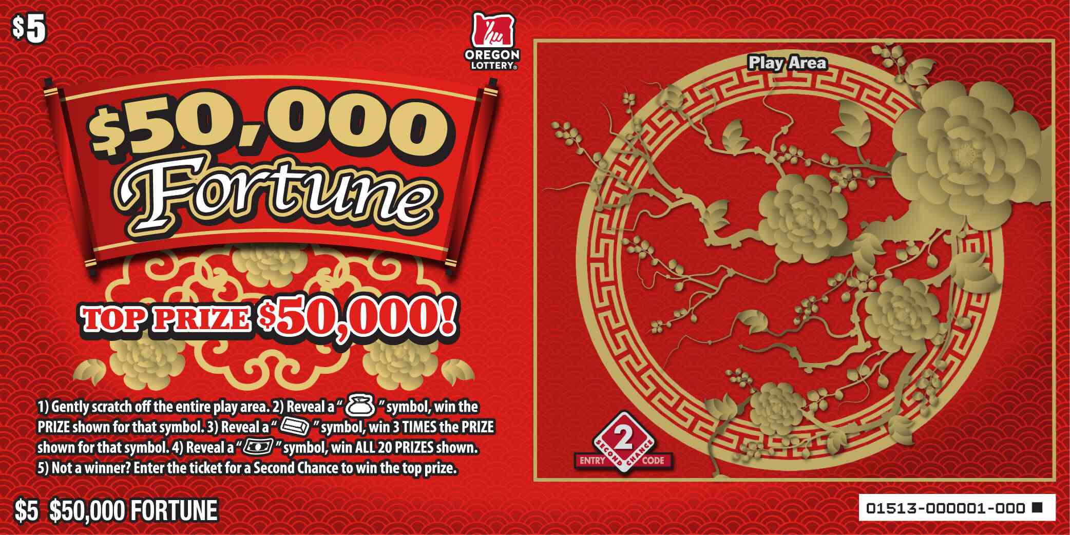 $50,000 Fortune scratchcard - game number #1513 - front