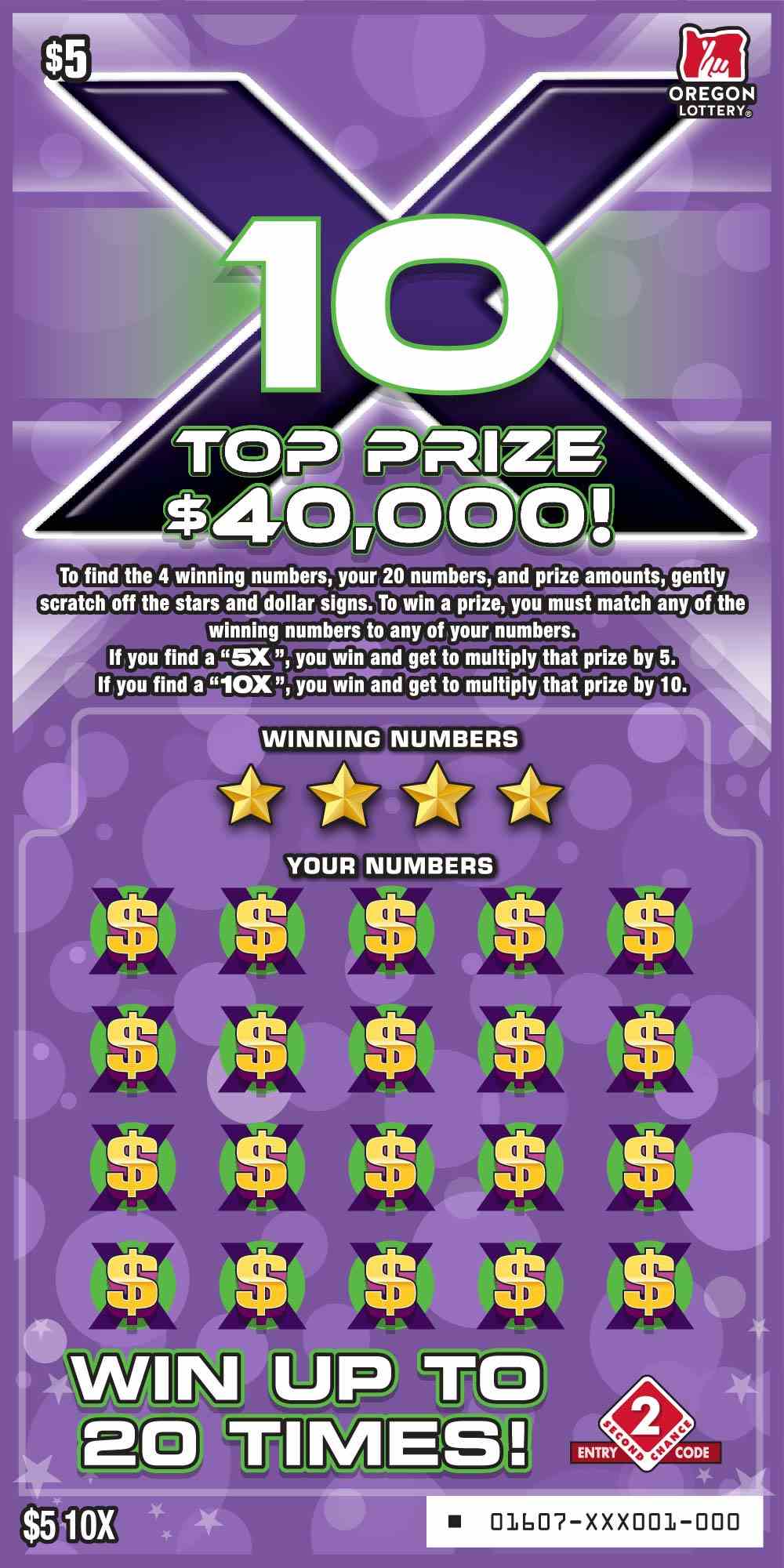 10X scratchcard - game number #1607 - front