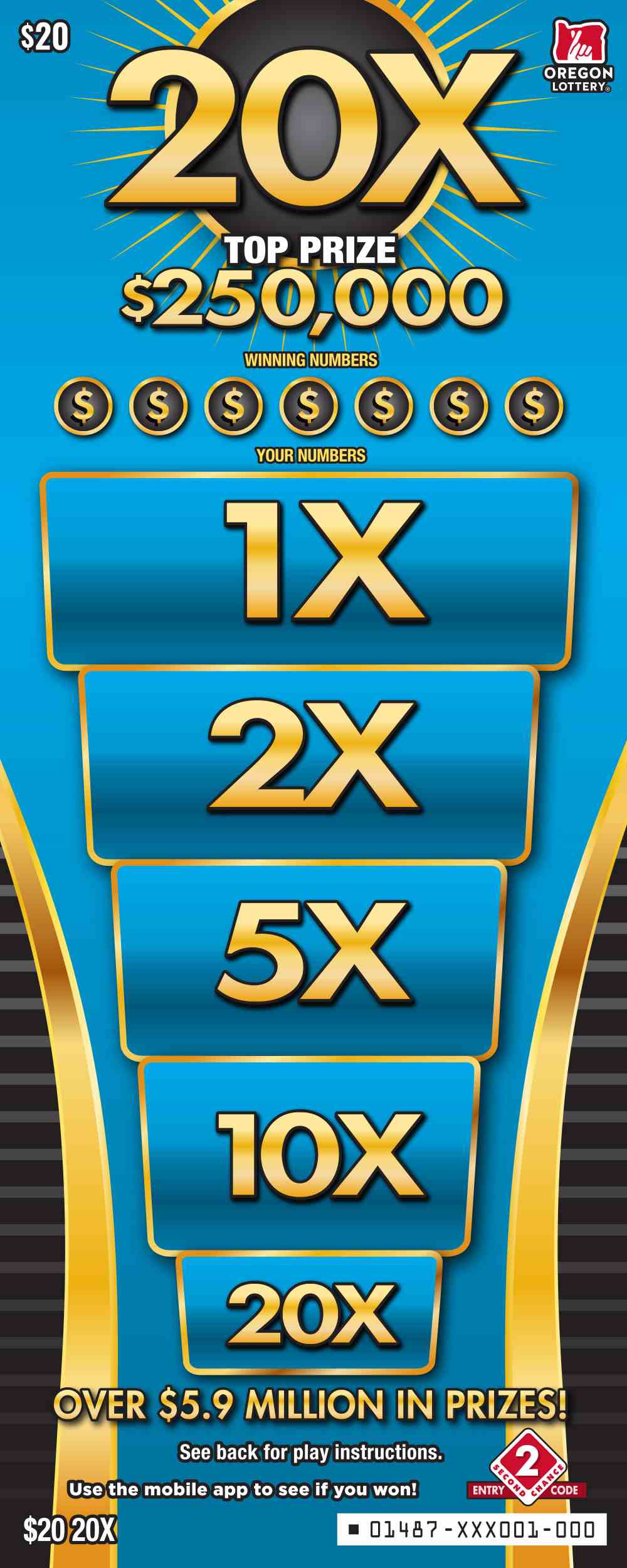 20X scratchcard - game number #1487 - front