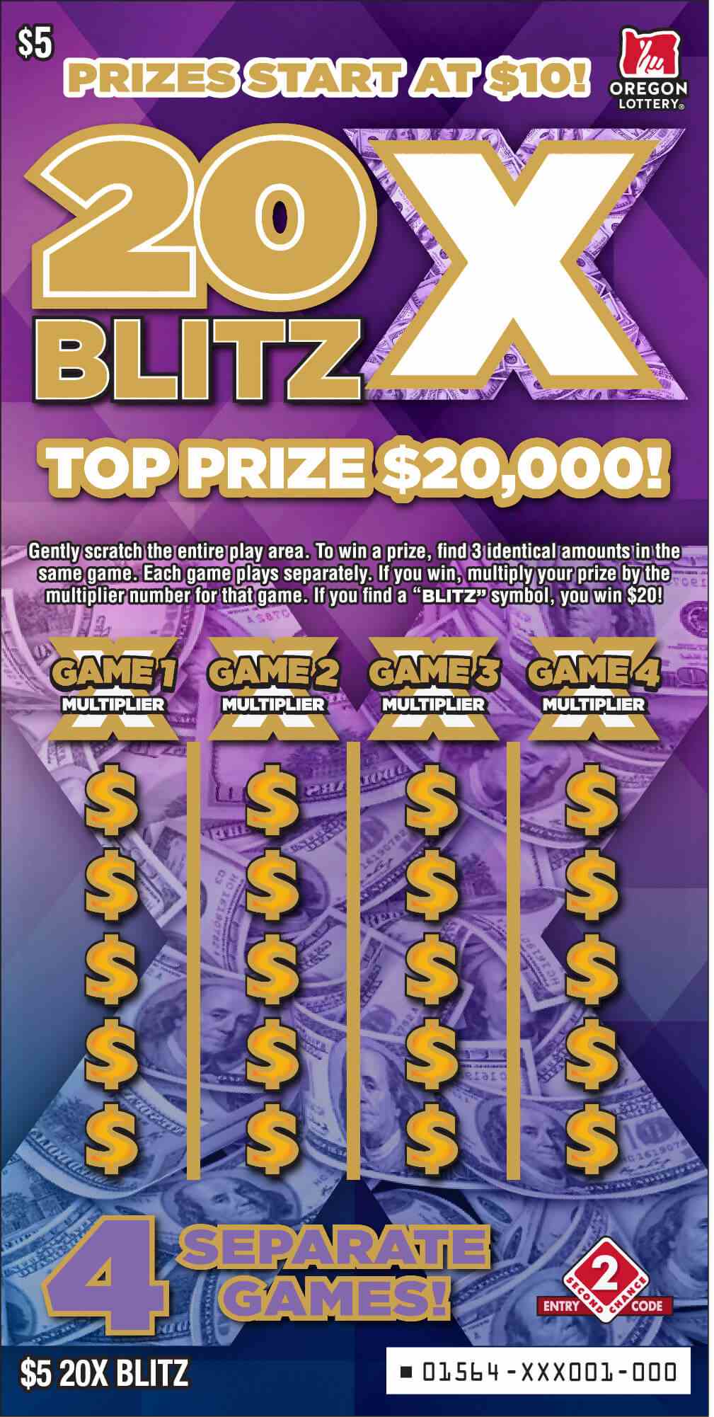 20X Blitz scratchcard - game number #1564 - front