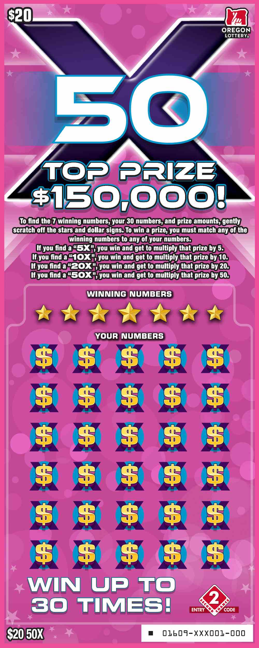 50X scratchcard - game number #1609 - front