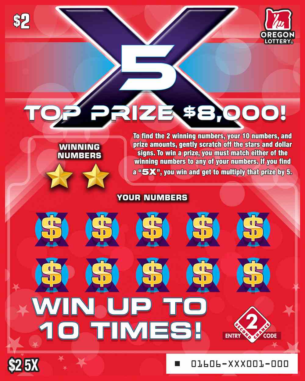 5X scratchcard - game number #1606 - front