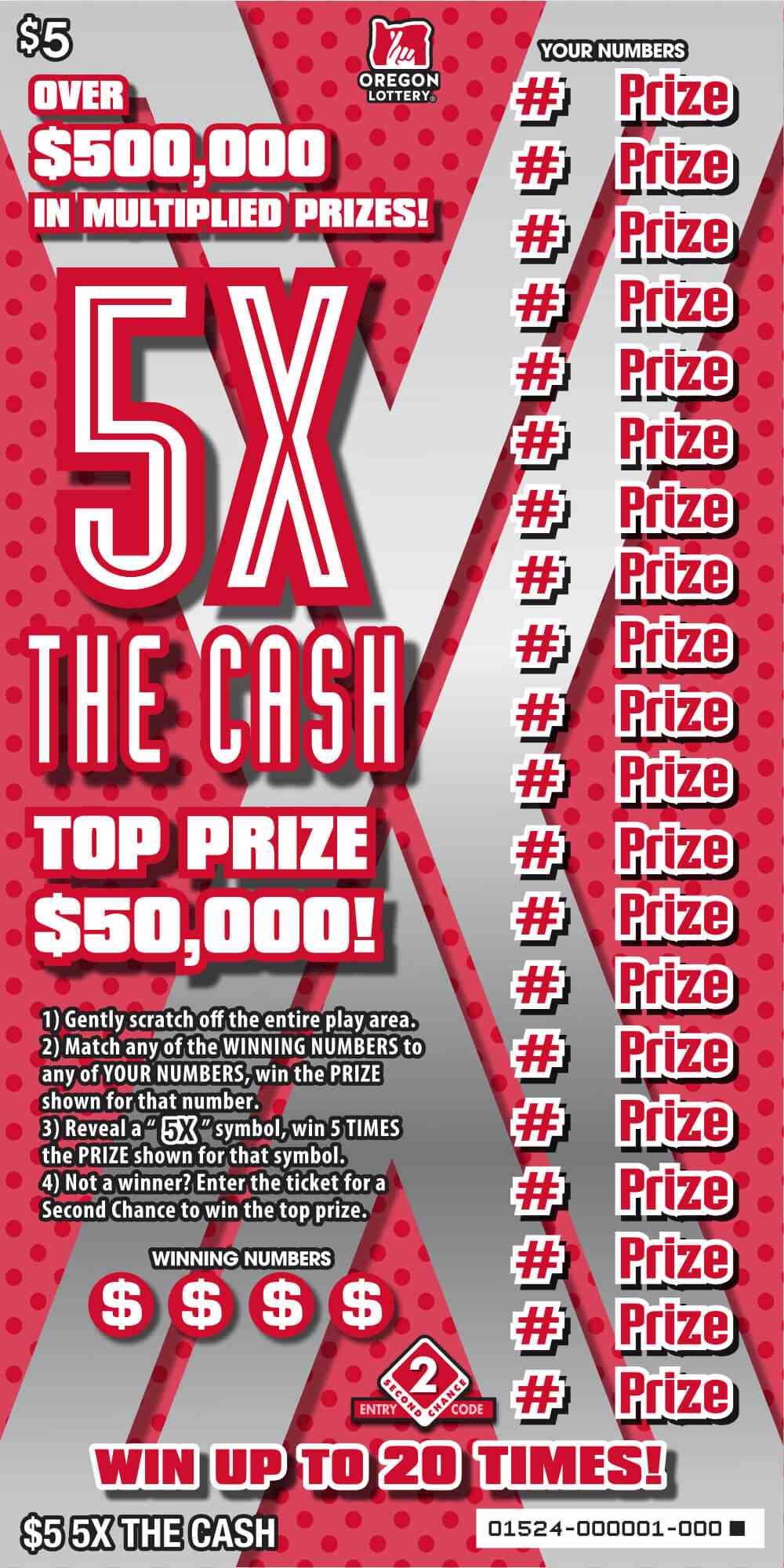 5X The Cash scratchcard - game number #1524 - front