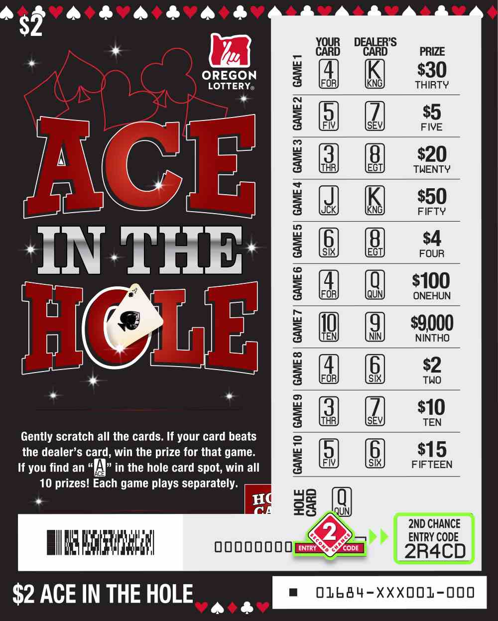 Ace In The Hole scratchcard - game number #1684 - front-scratched