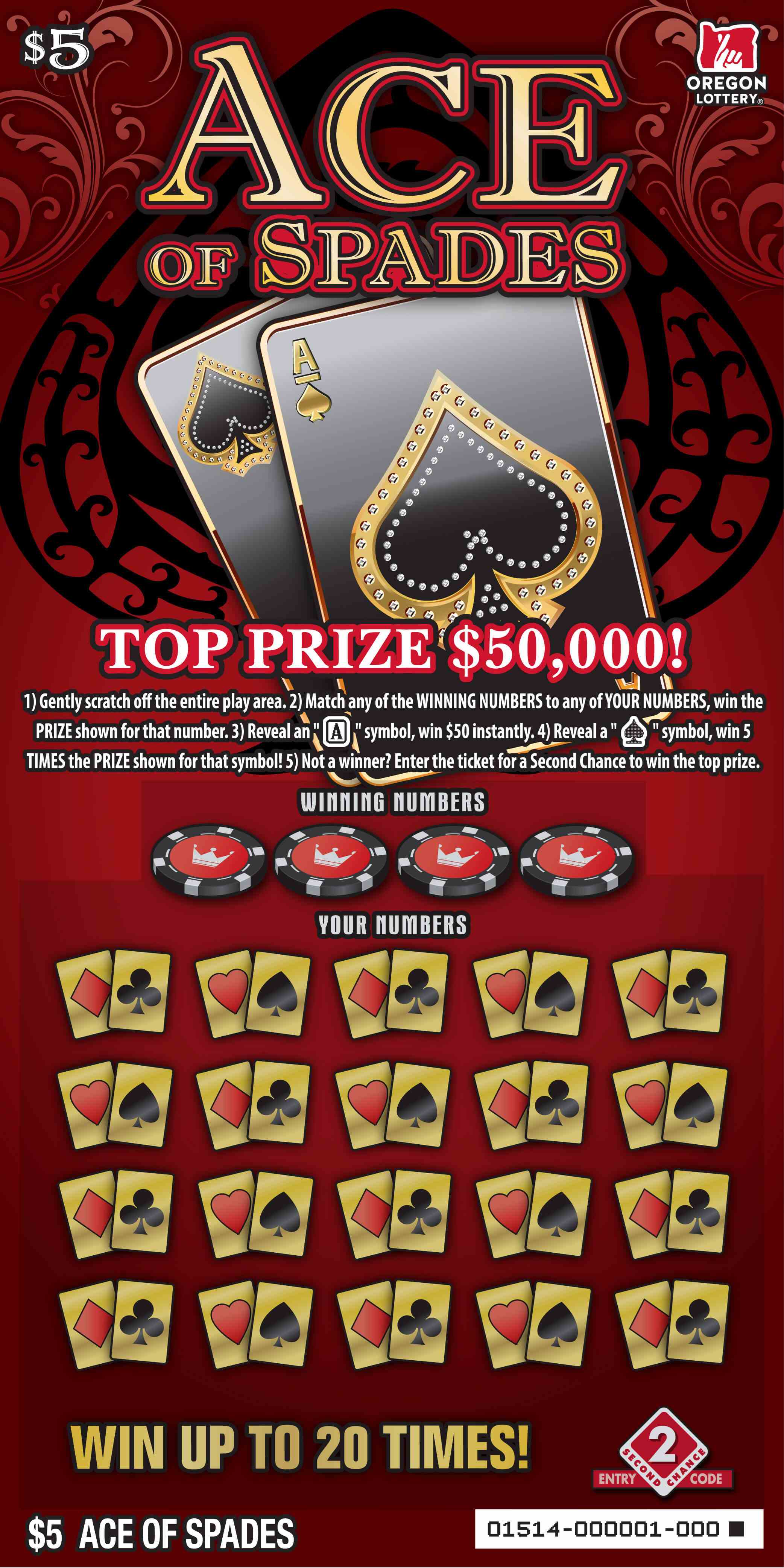 Ace of Spades scratchcard - game number #1514 - front