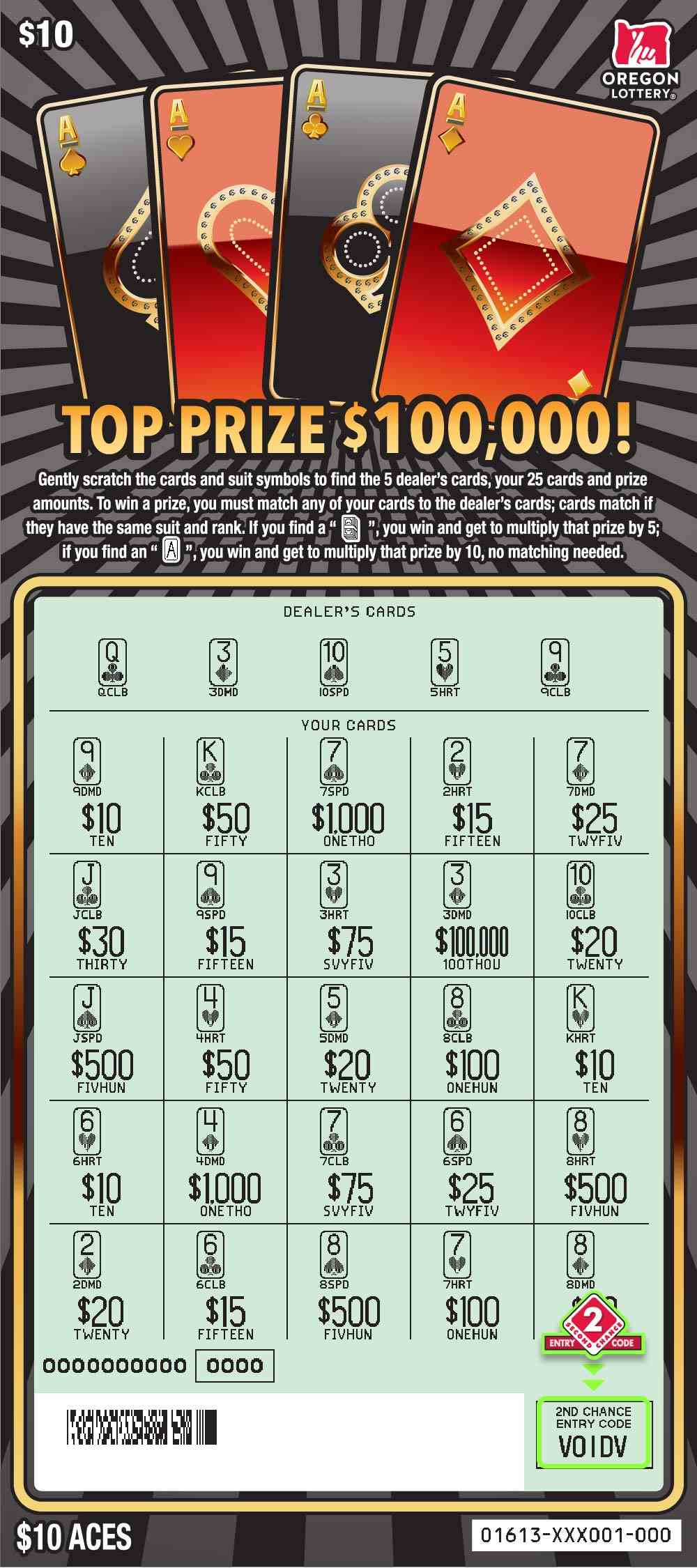 Aces scratchcard - game number #1613 - front-scratched