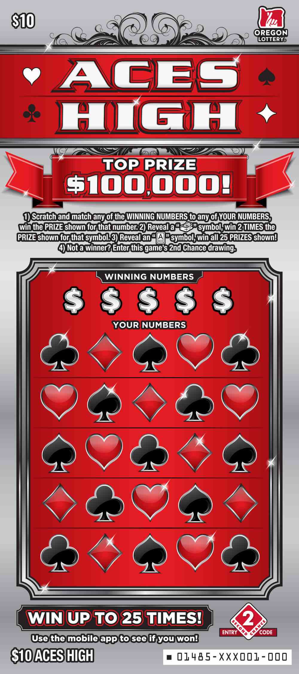 Aces High scratchcard - game number #1485 - front