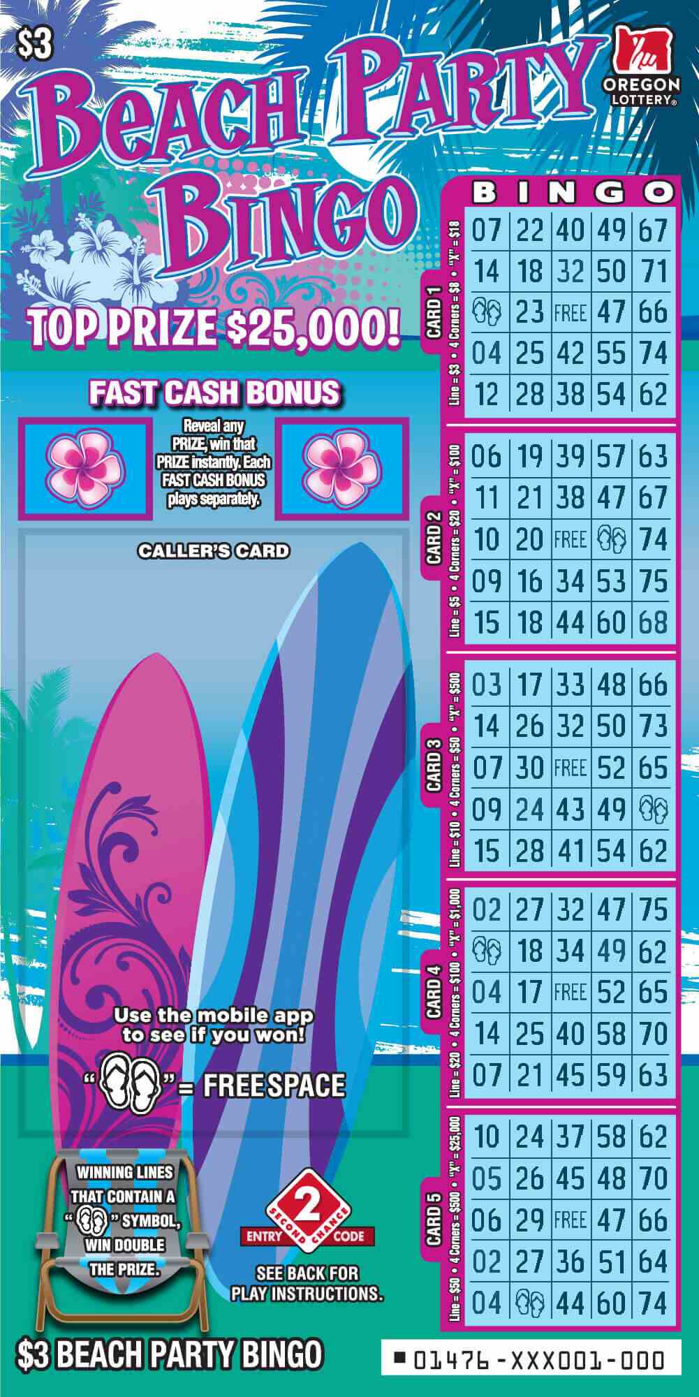 Beach Party Bingo scratchcard - game number #1476 - front