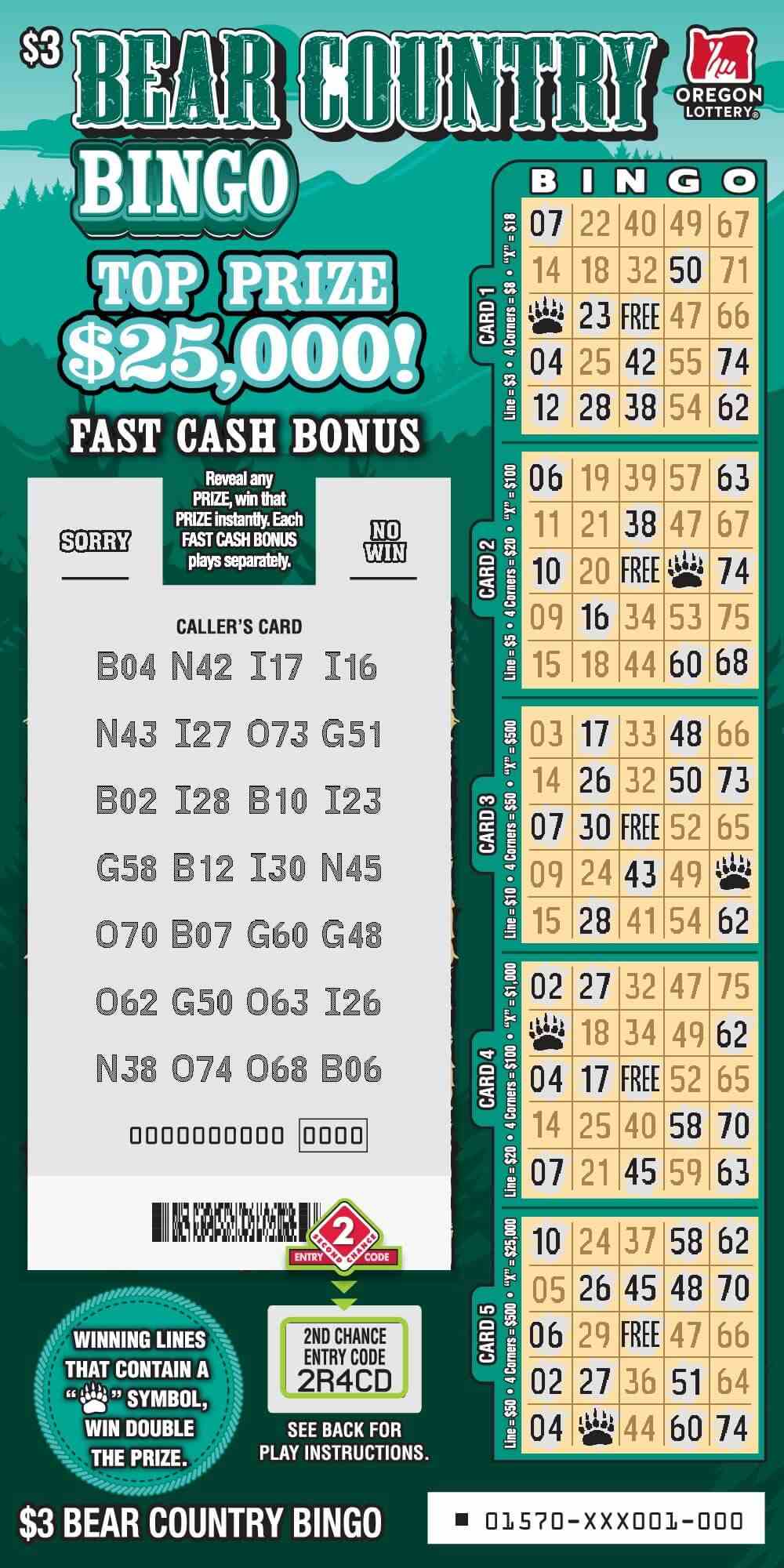 Bear Country Bingo scratchcard - game number #1570 - front-scratched