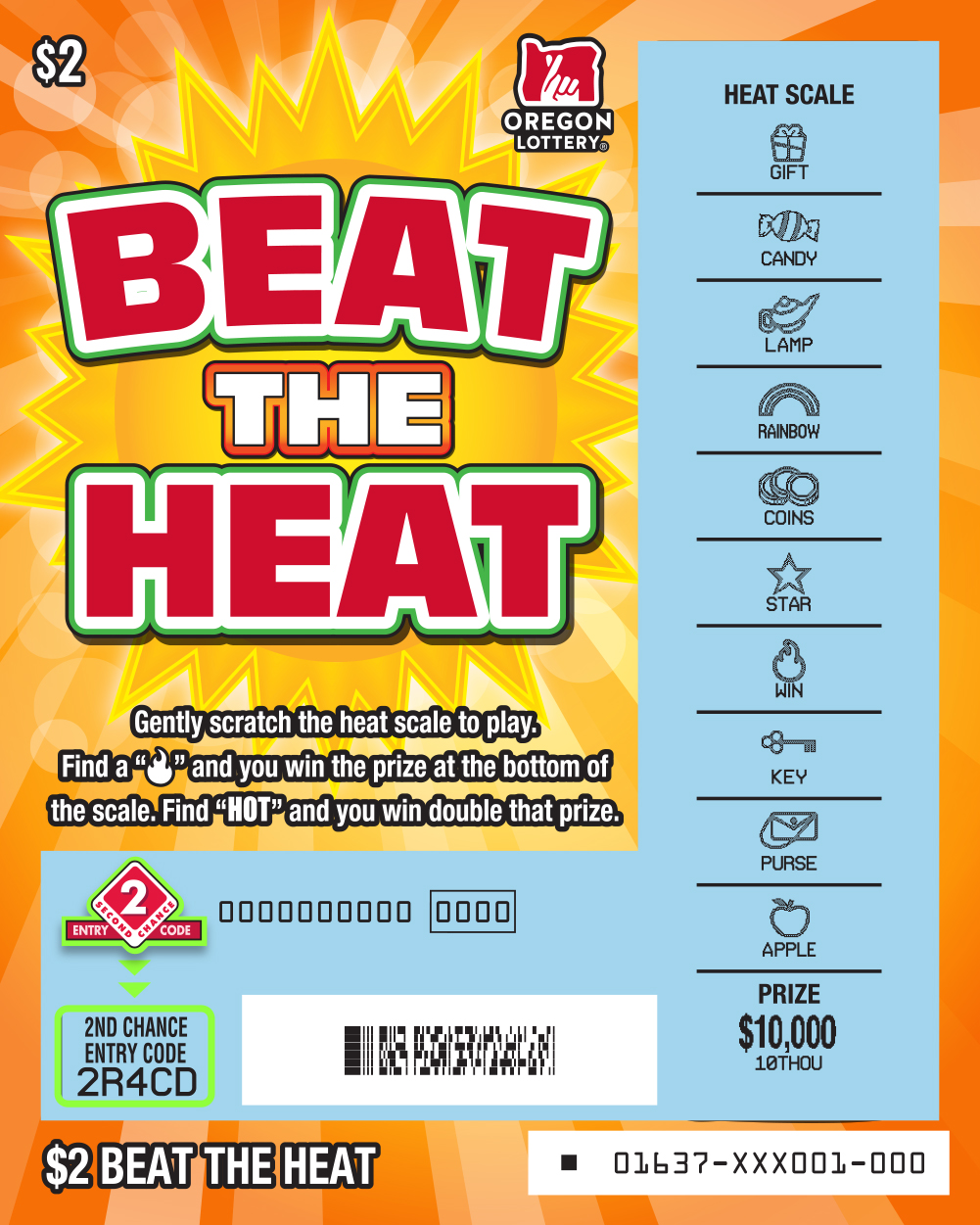 Beat The Heat scratchcard - game number #1637 - front-scratched