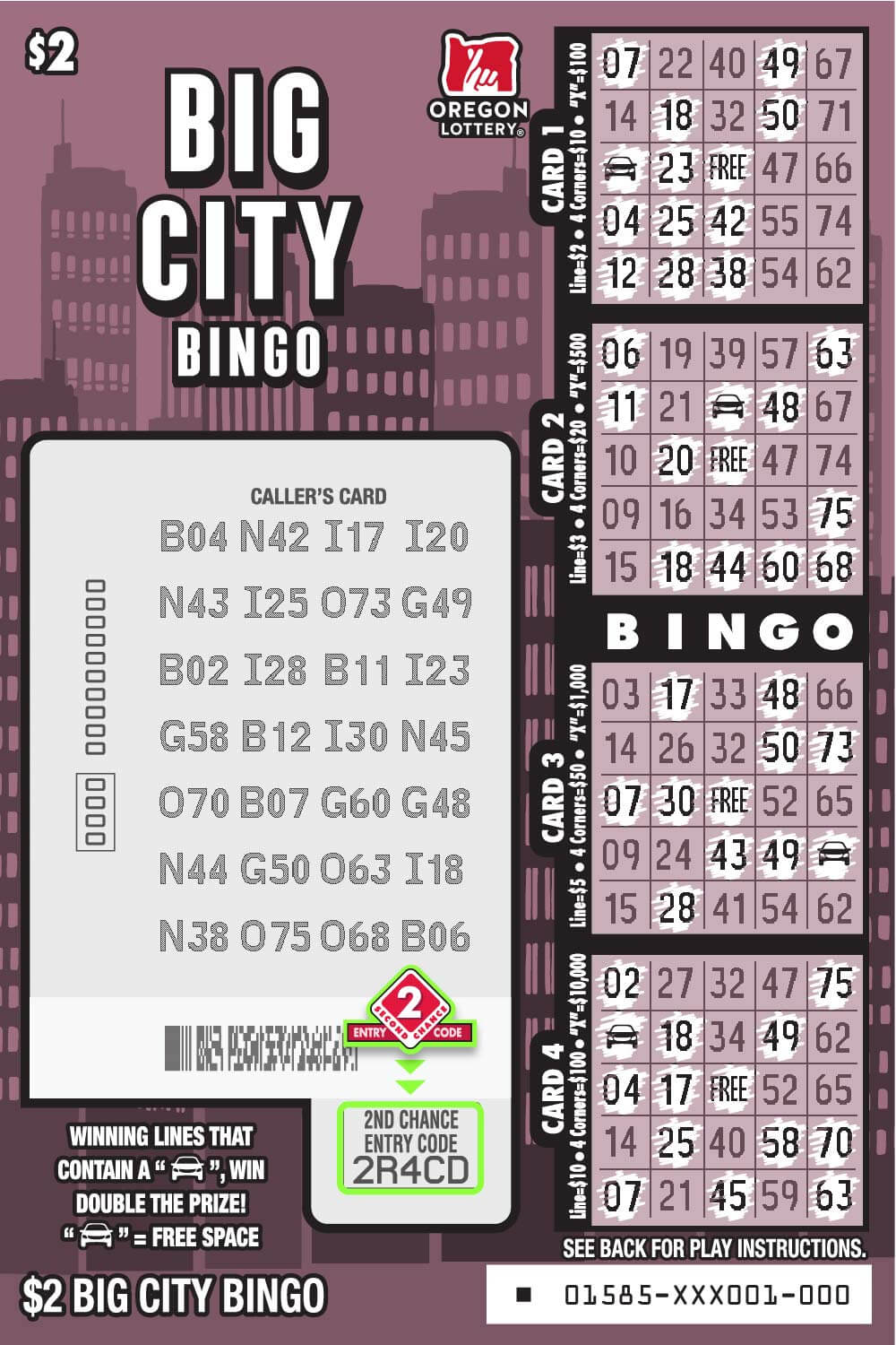 Big City Bingo scratchcard - game number #1585 - front-scratched