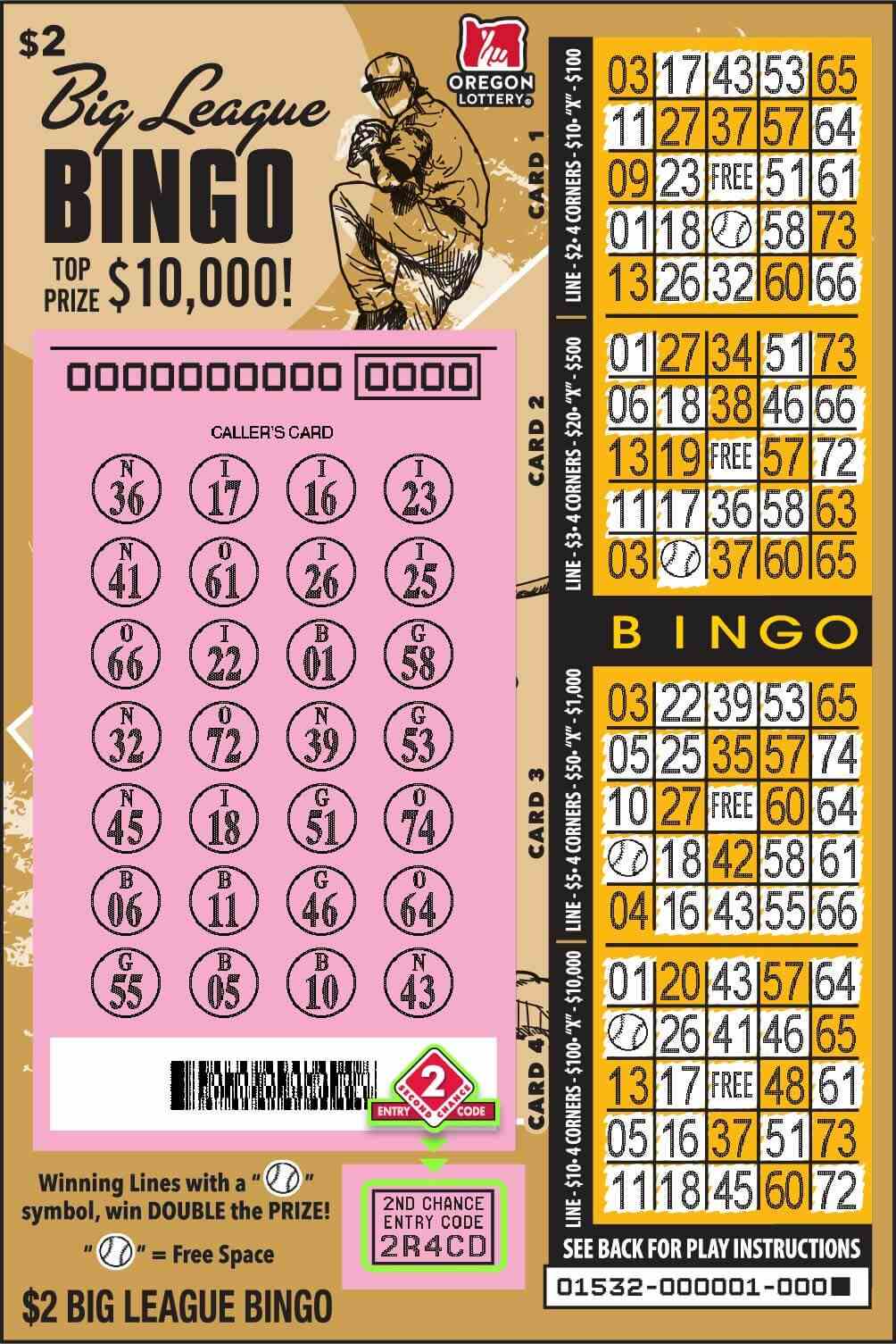 Big League Bingo scratchcard - game number #1532 - front-scratched